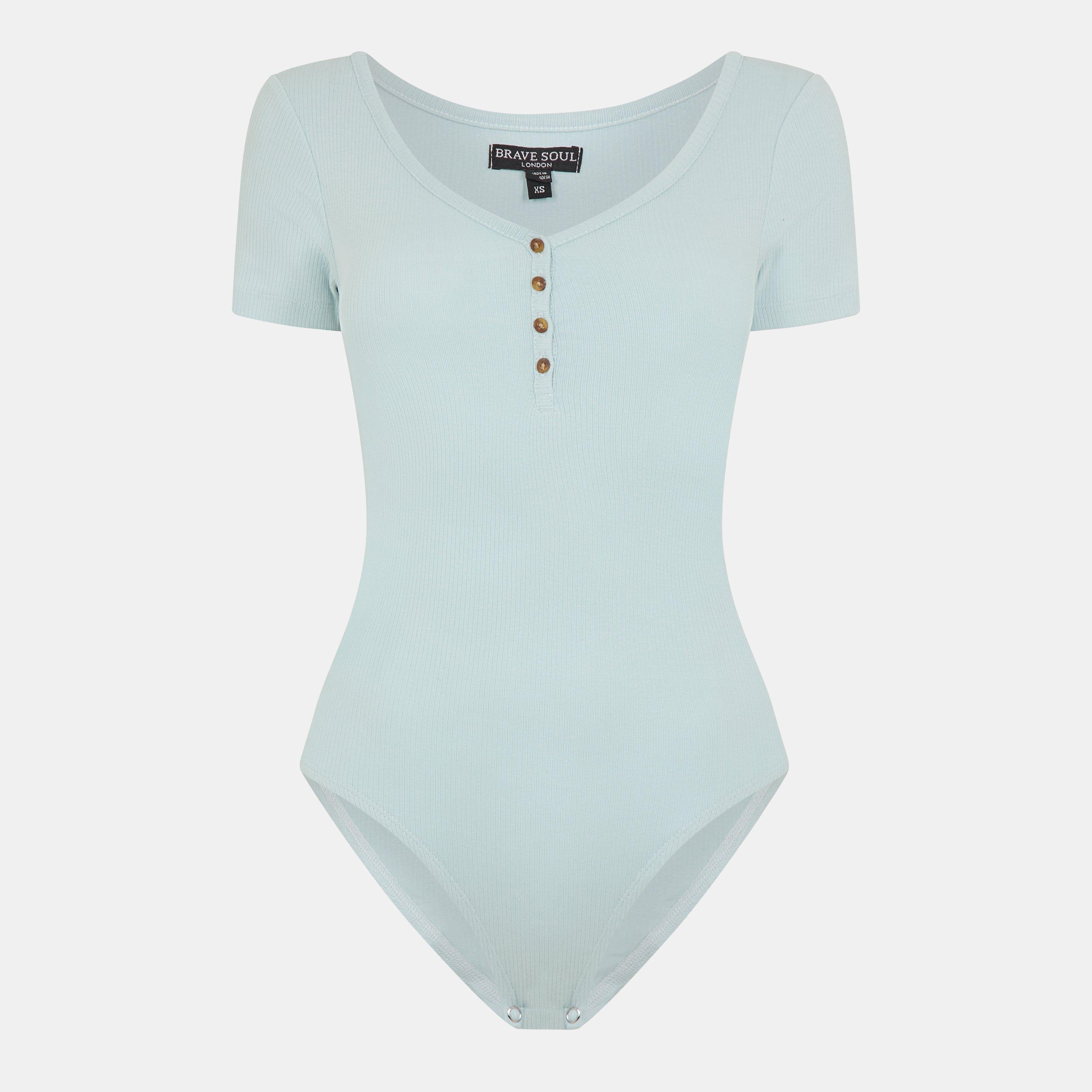 Powder Blue - Brave Soul - Womens T-shirt Bodysuit with Button Detail - 1