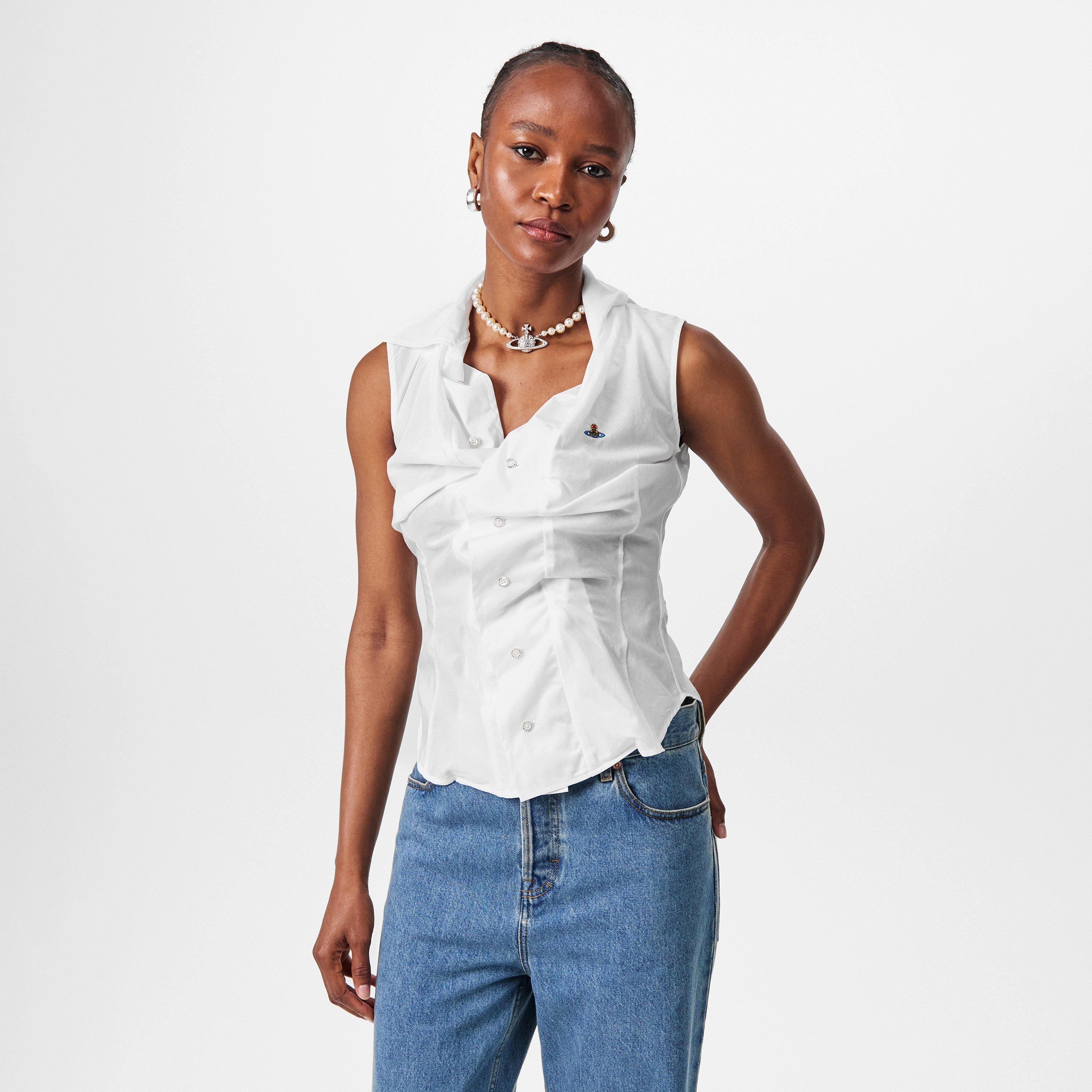 White - Vivienne Westwood - Women's Viv Sleeveless Tailored Shirt - 3