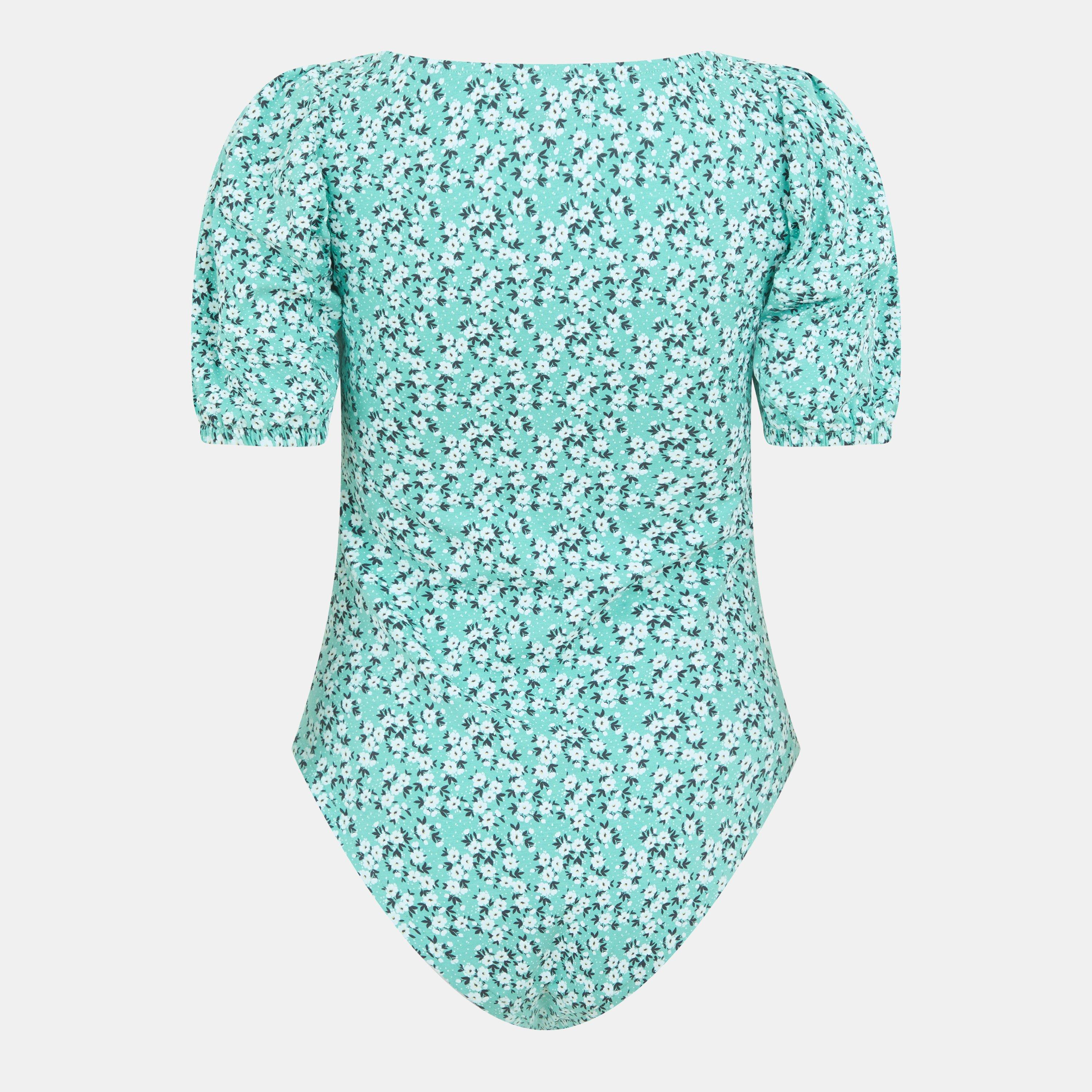 Grn Dtsy Flrl - Brave Soul - Floral Puff Sleeve Bodysuit - 2