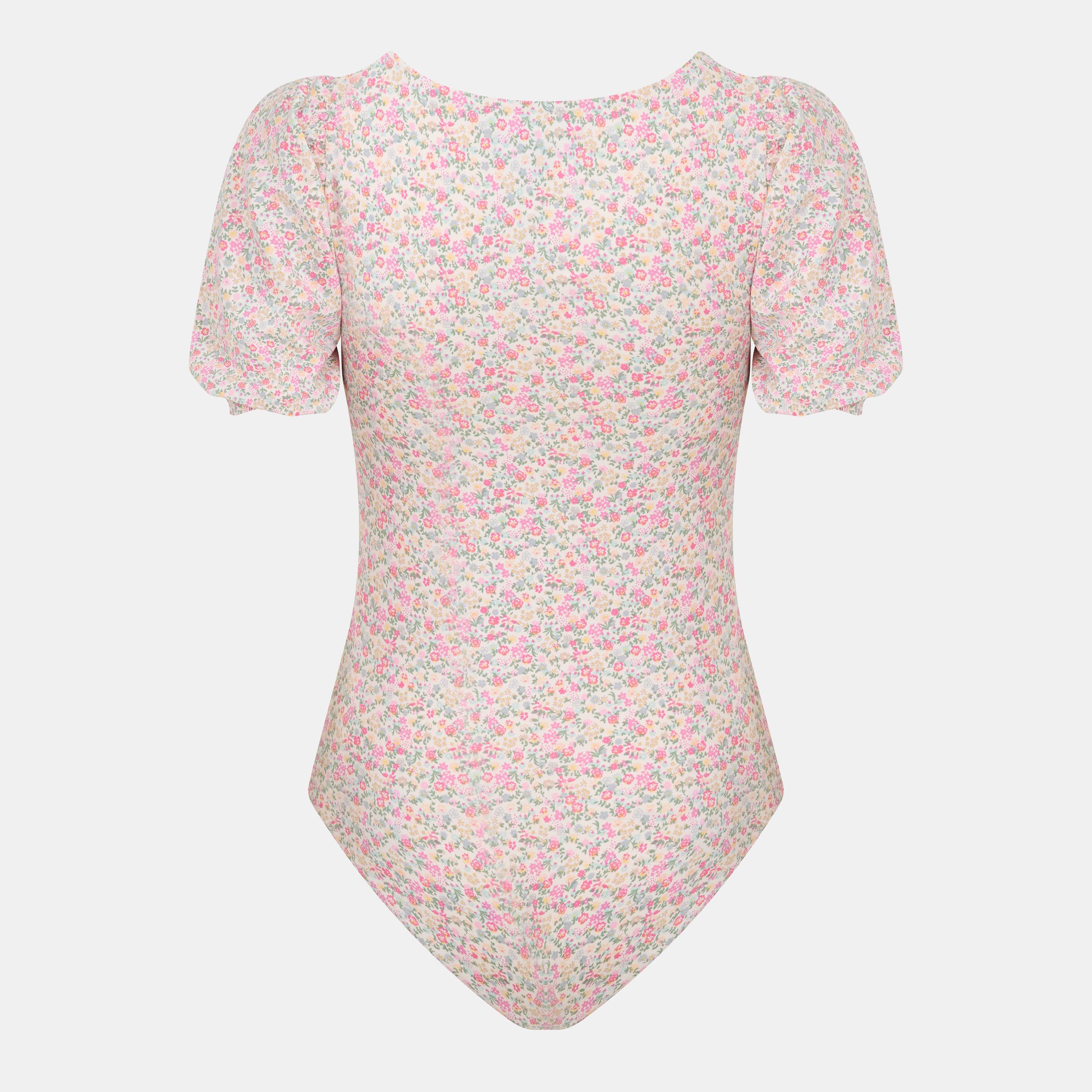 White Dtsy Flrl - Brave Soul - Floral Puff Sleeve Bodysuit - 2