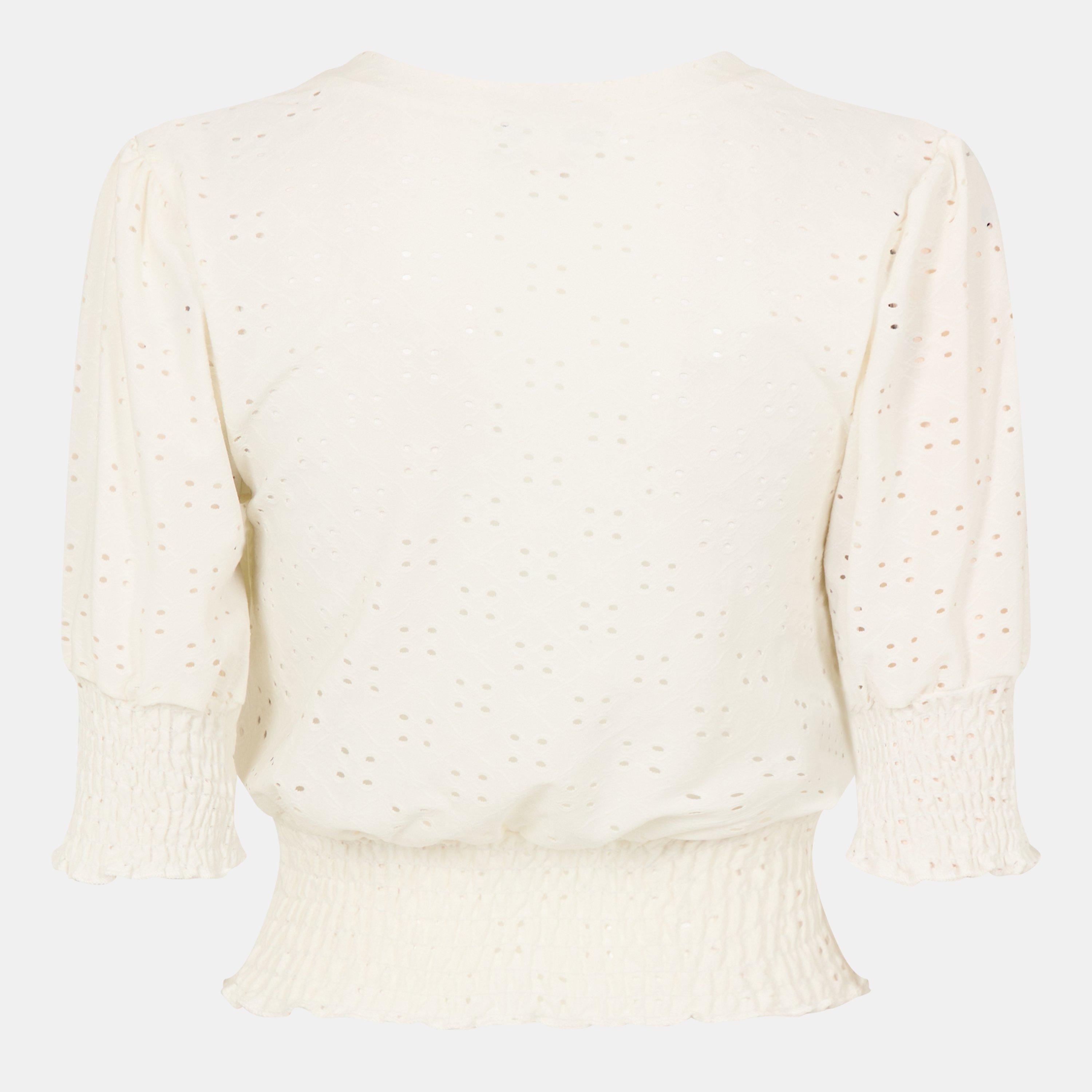 Blanc - Brave Soul - Womens Broderie Top with Shirred Sleeves - 2