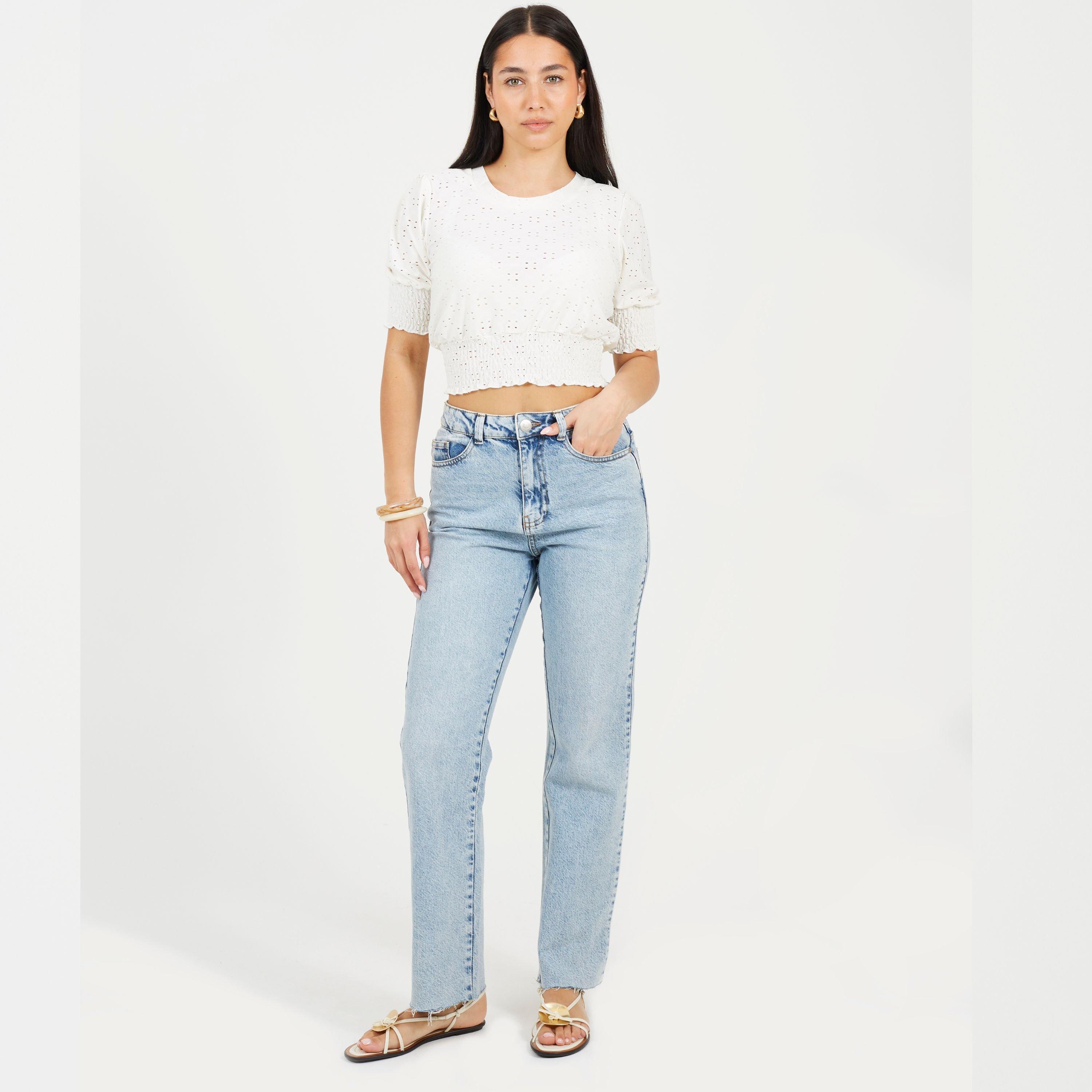 Blanc - Brave Soul - Womens Broderie Top with Shirred Sleeves - 4