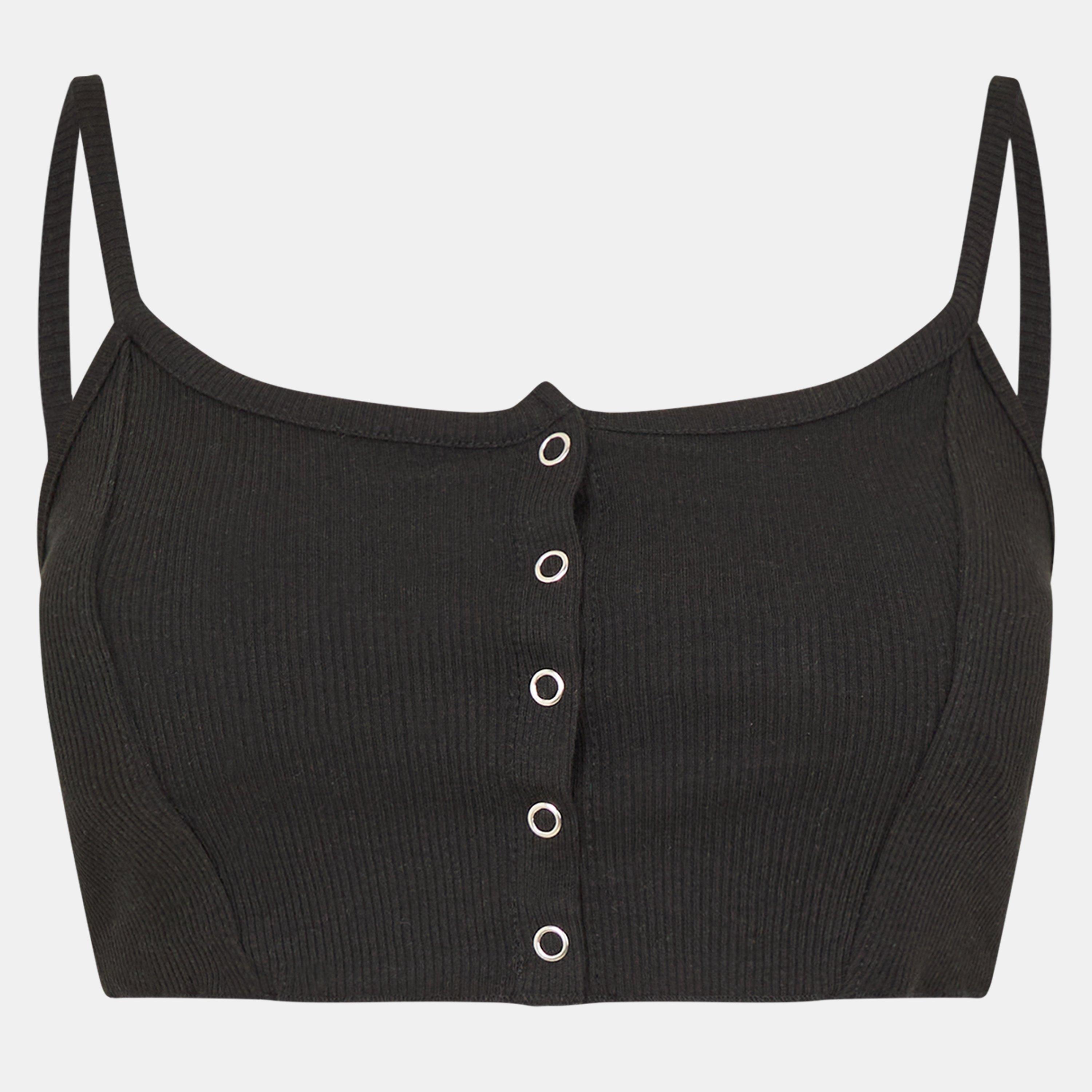 Brave Soul Women's Button Through Crop Vest - Black - 12 (M)