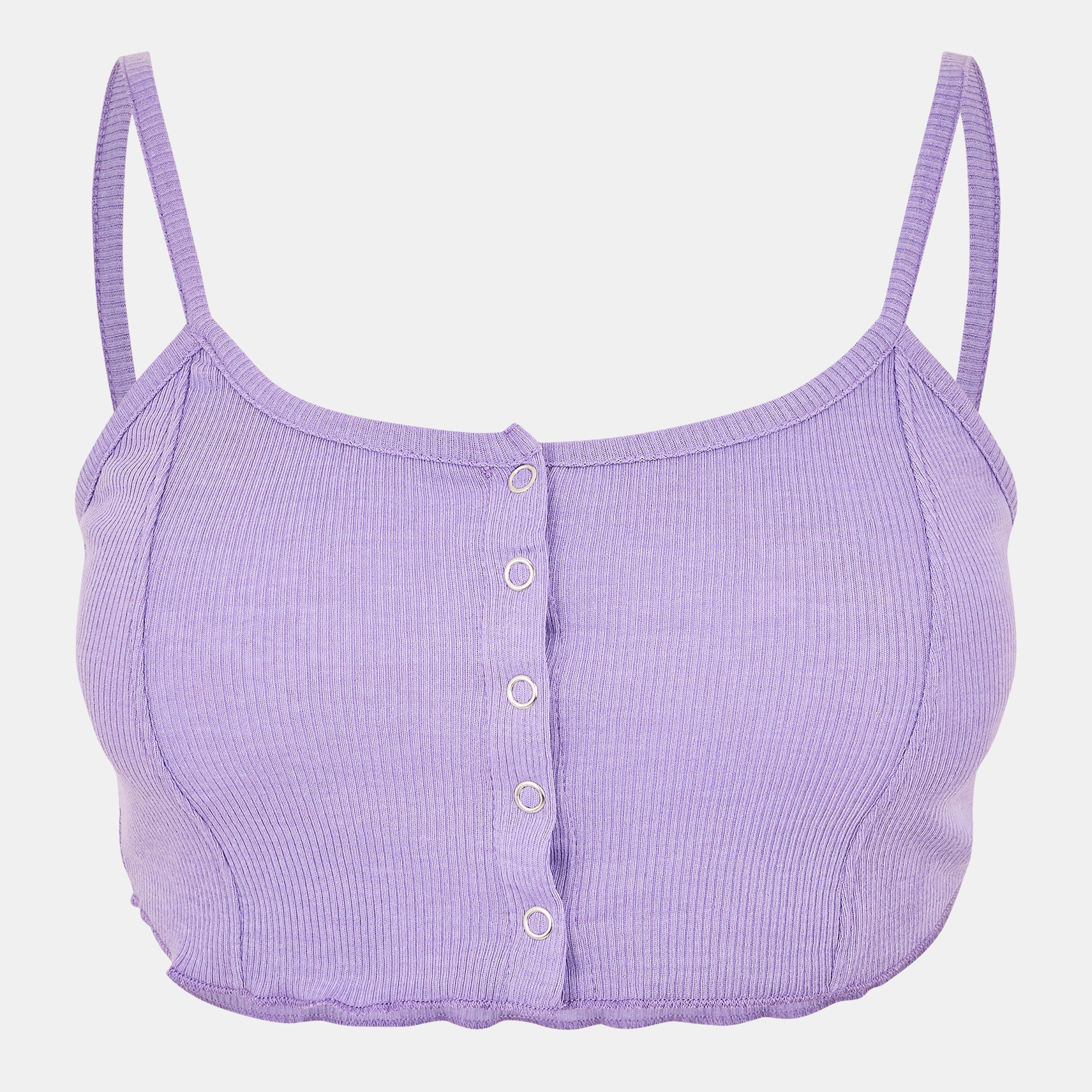 Brave Soul Women's Button Through Crop Vest - Deep Lilac - 12 (M)