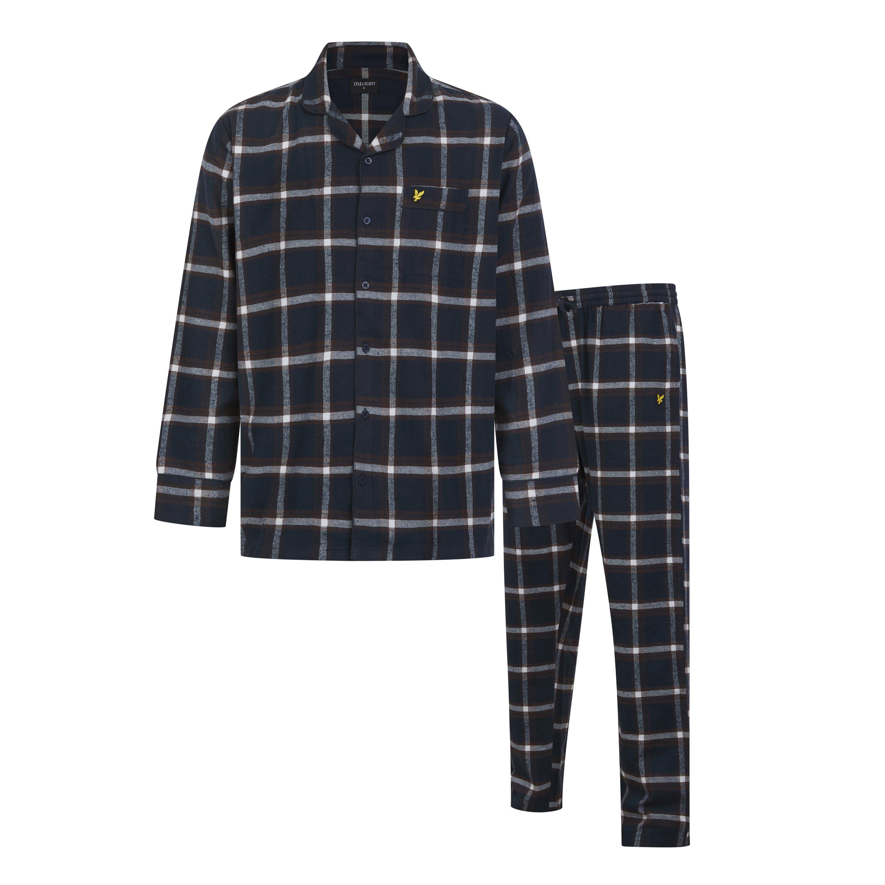 Lyle And Scott Men's Flannel Long-Sleeve Pyjama Sets - Peacoat/Brown - S