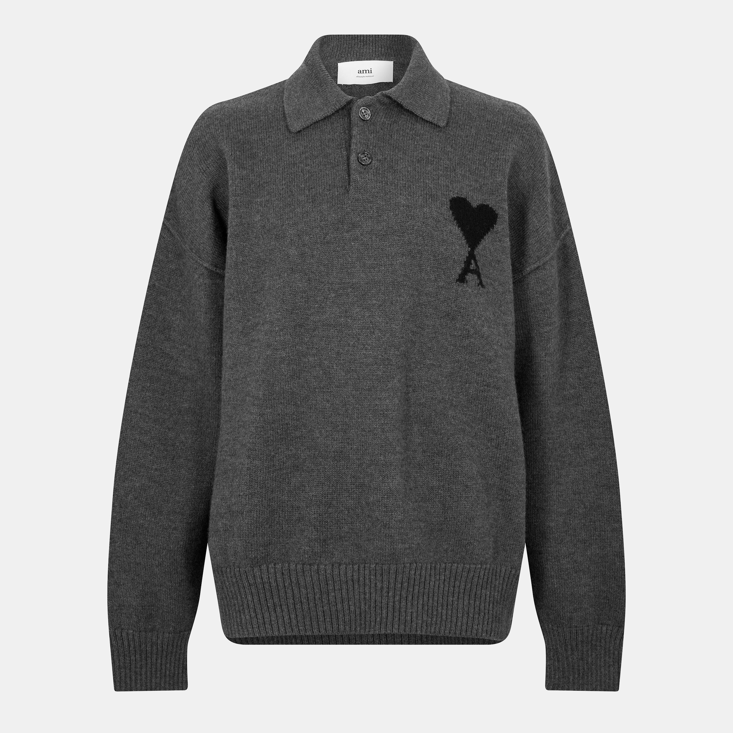 Grey 0504 - Ami Paris - Men's Fine Knit Knitted Top - 1