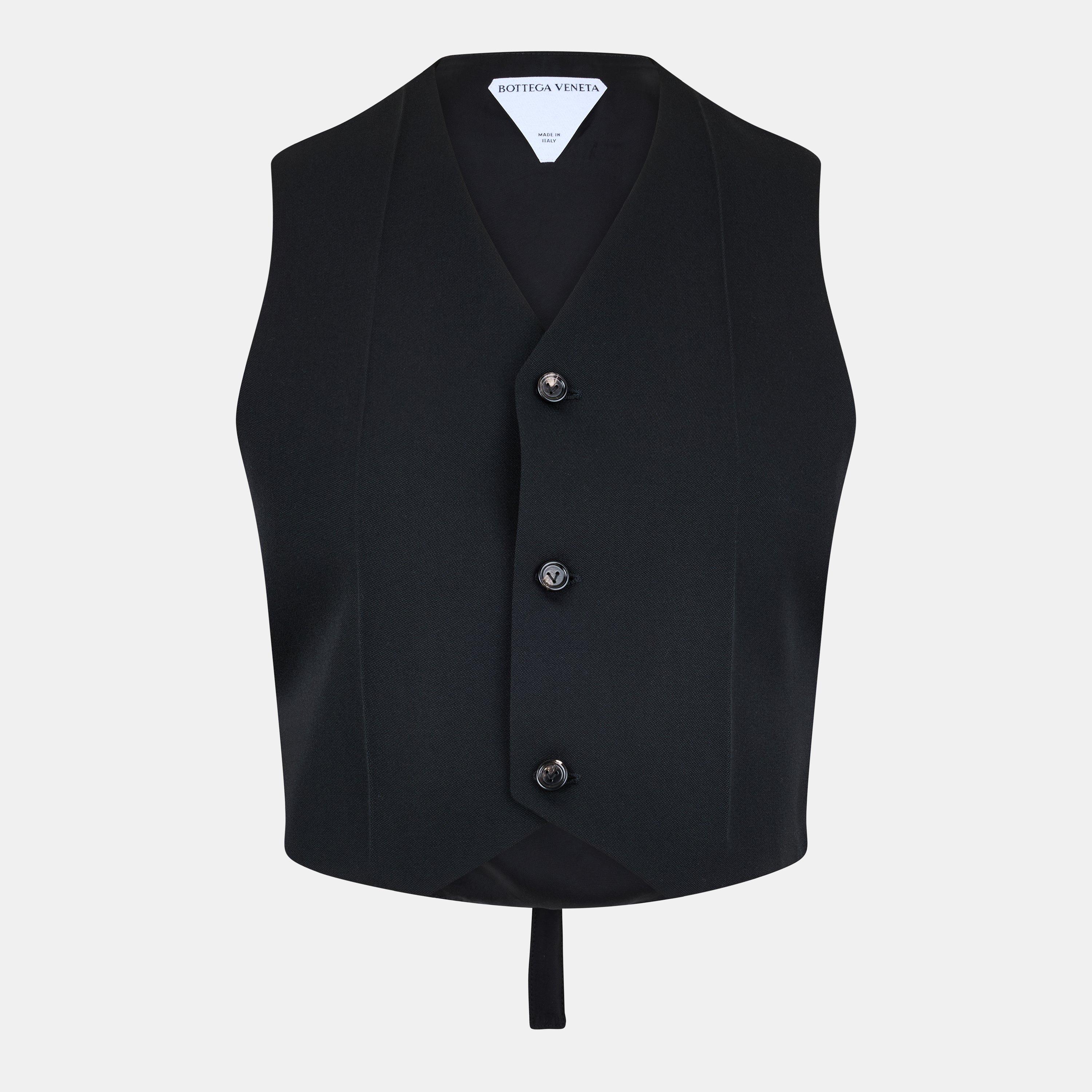 Black - Bottega Veneta - Women's Wool Sleeveless Slim Fit Gilet - 1
