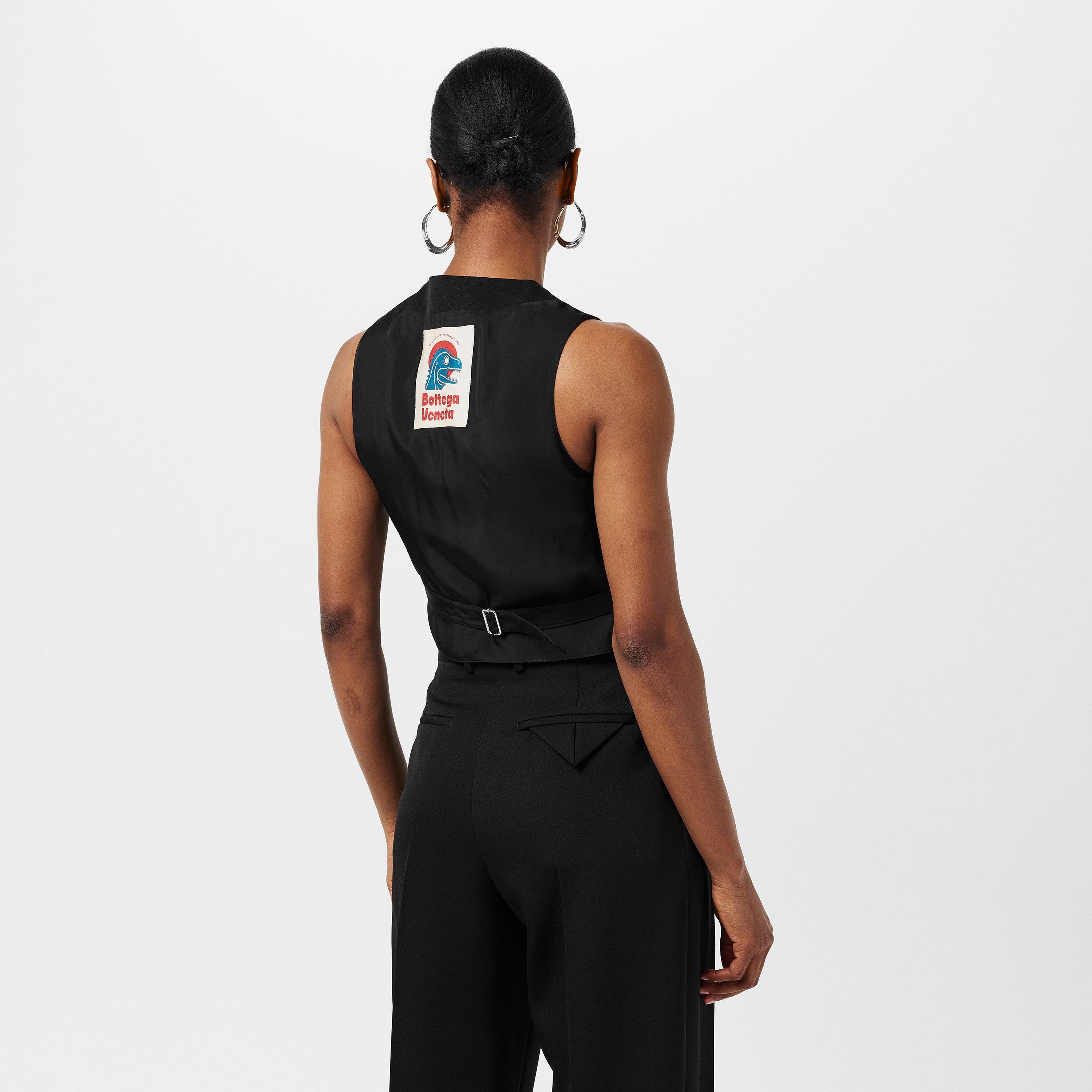 Black - Bottega Veneta - Women's Wool Sleeveless Slim Fit Gilet - 4