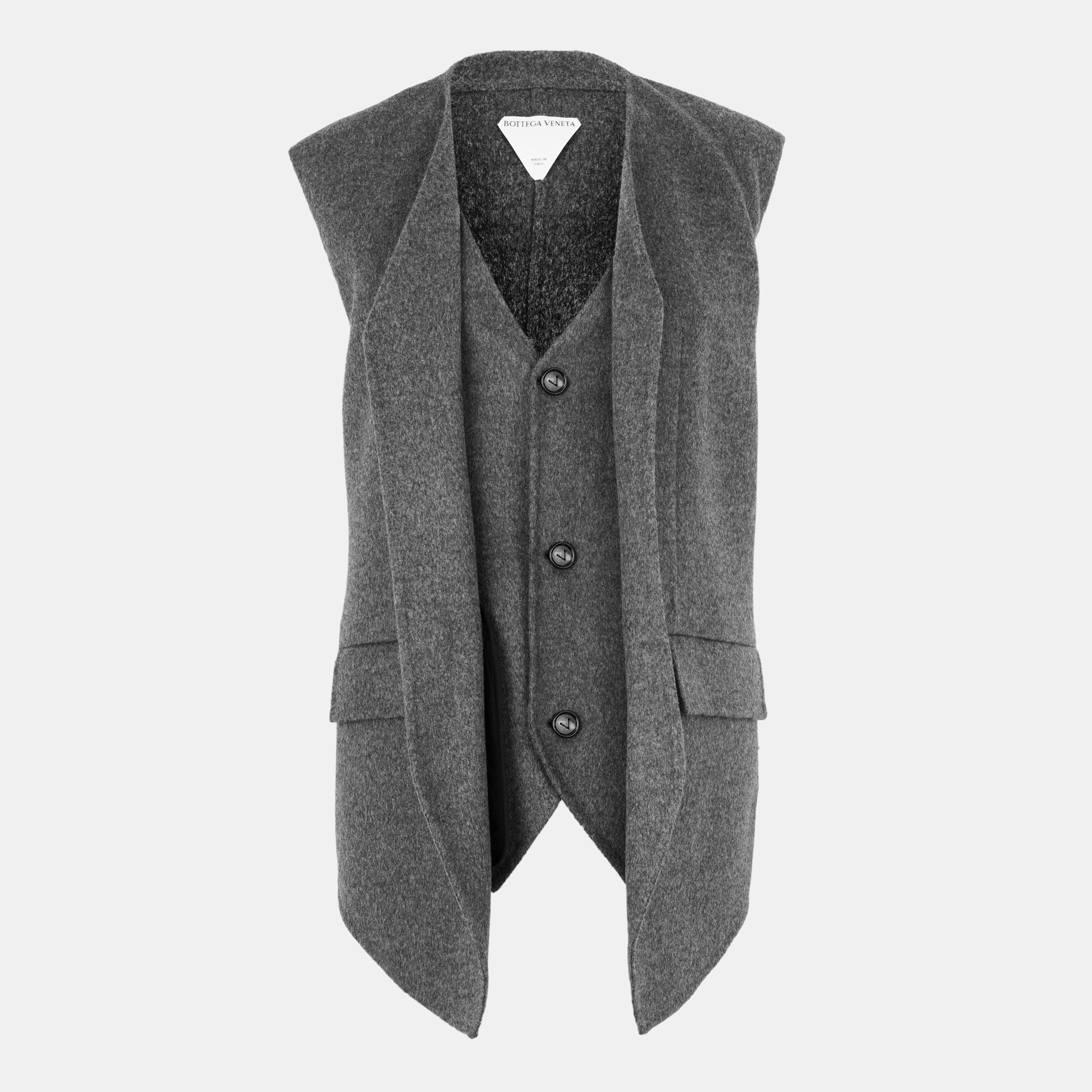 Charcoal - Bottega Veneta - Women's Double Face Wool Sleeveless Gilet - 1