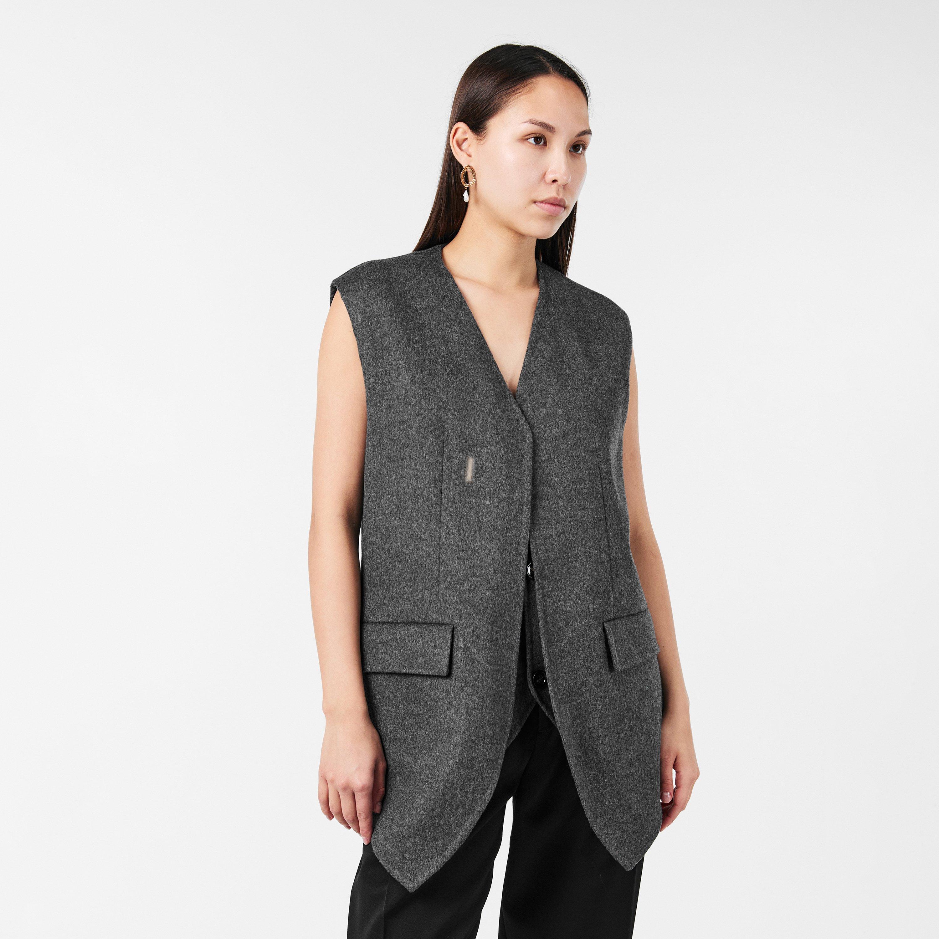 Charcoal - Bottega Veneta - Women's Double Face Wool Sleeveless Gilet - 3