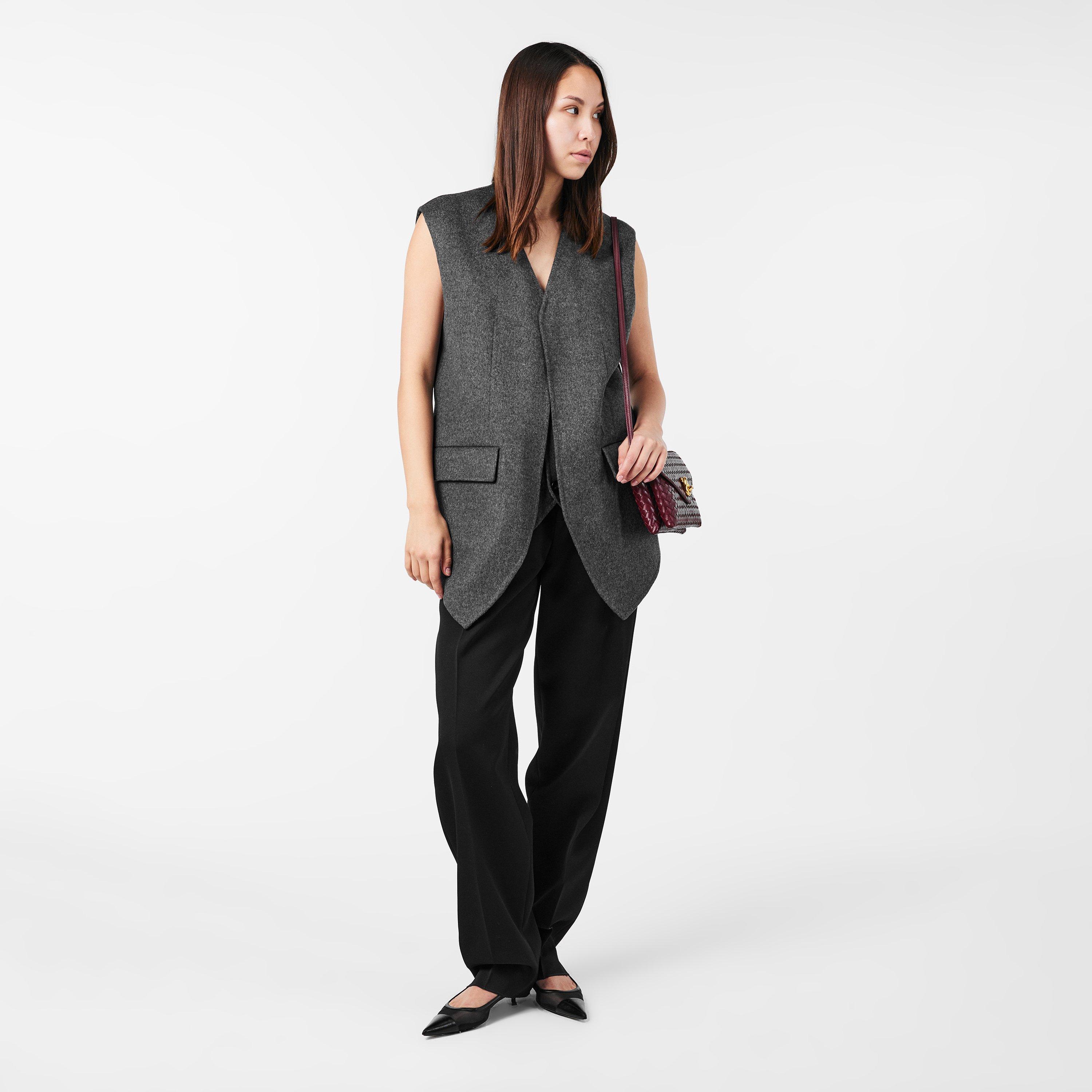 Charcoal - Bottega Veneta - Women's Double Face Wool Sleeveless Gilet - 6