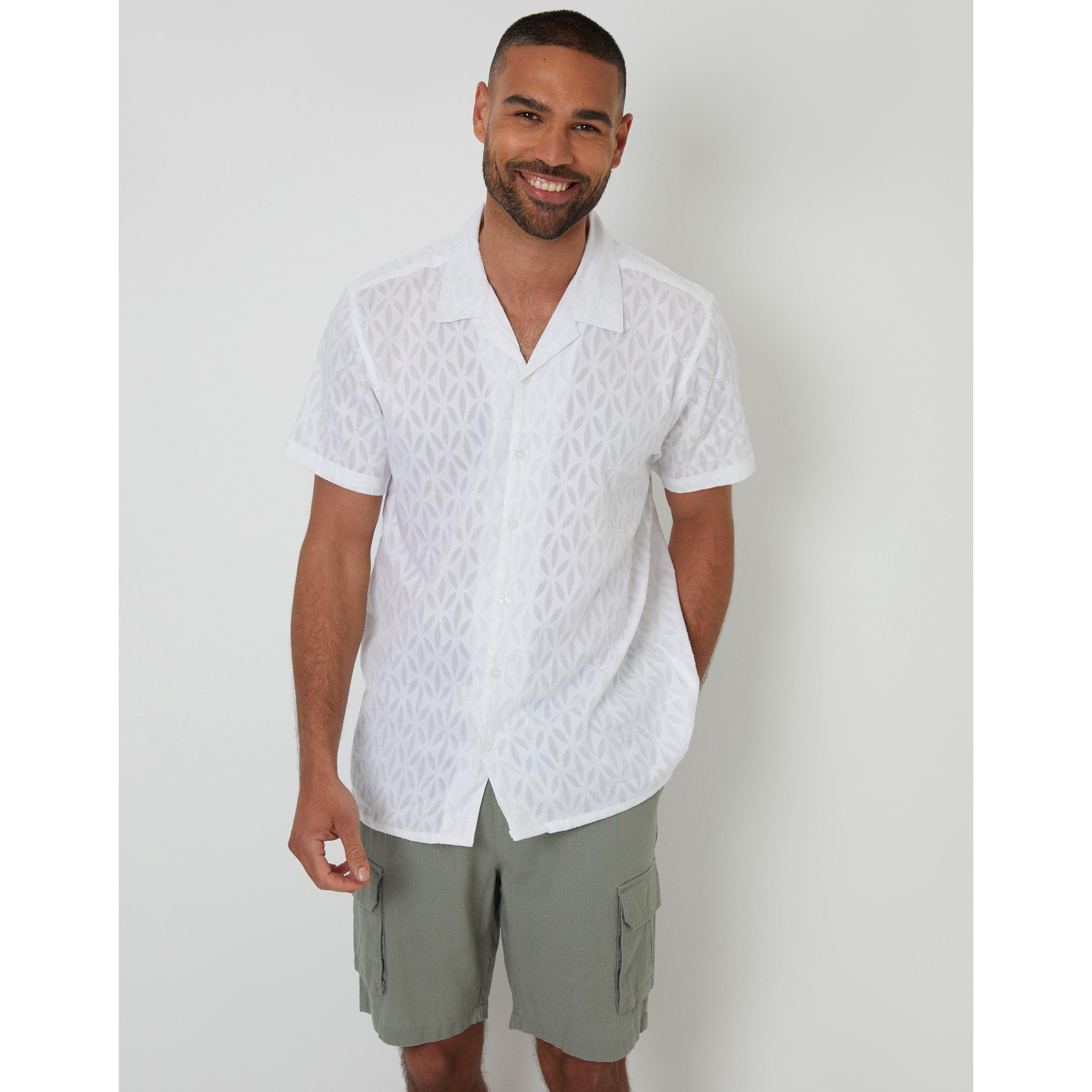 Threadbare Men's Short-Sleeve Bowling Shirt - White - Large