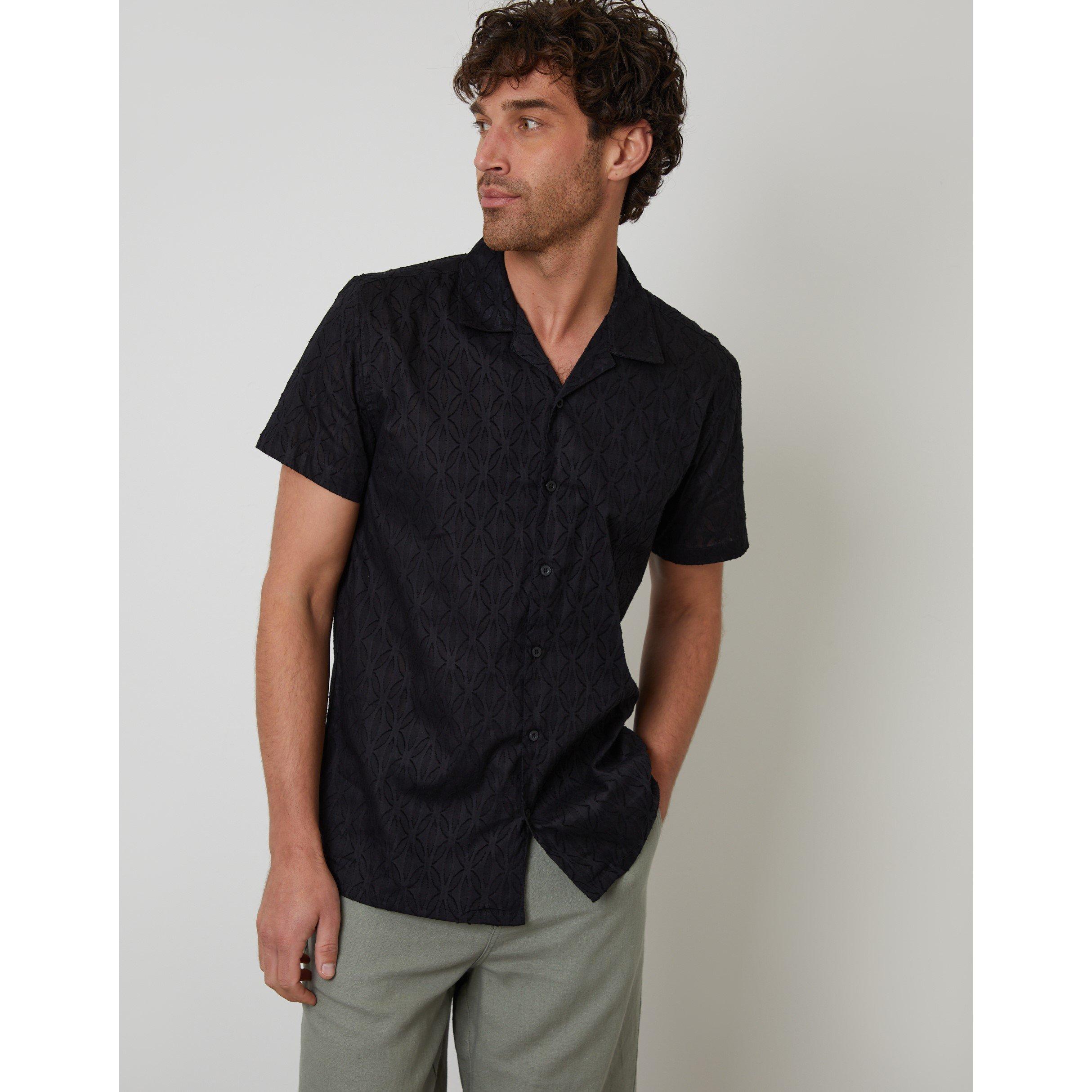 Threadbare Men's Short-Sleeve Bowling Shirt - Black - Medium