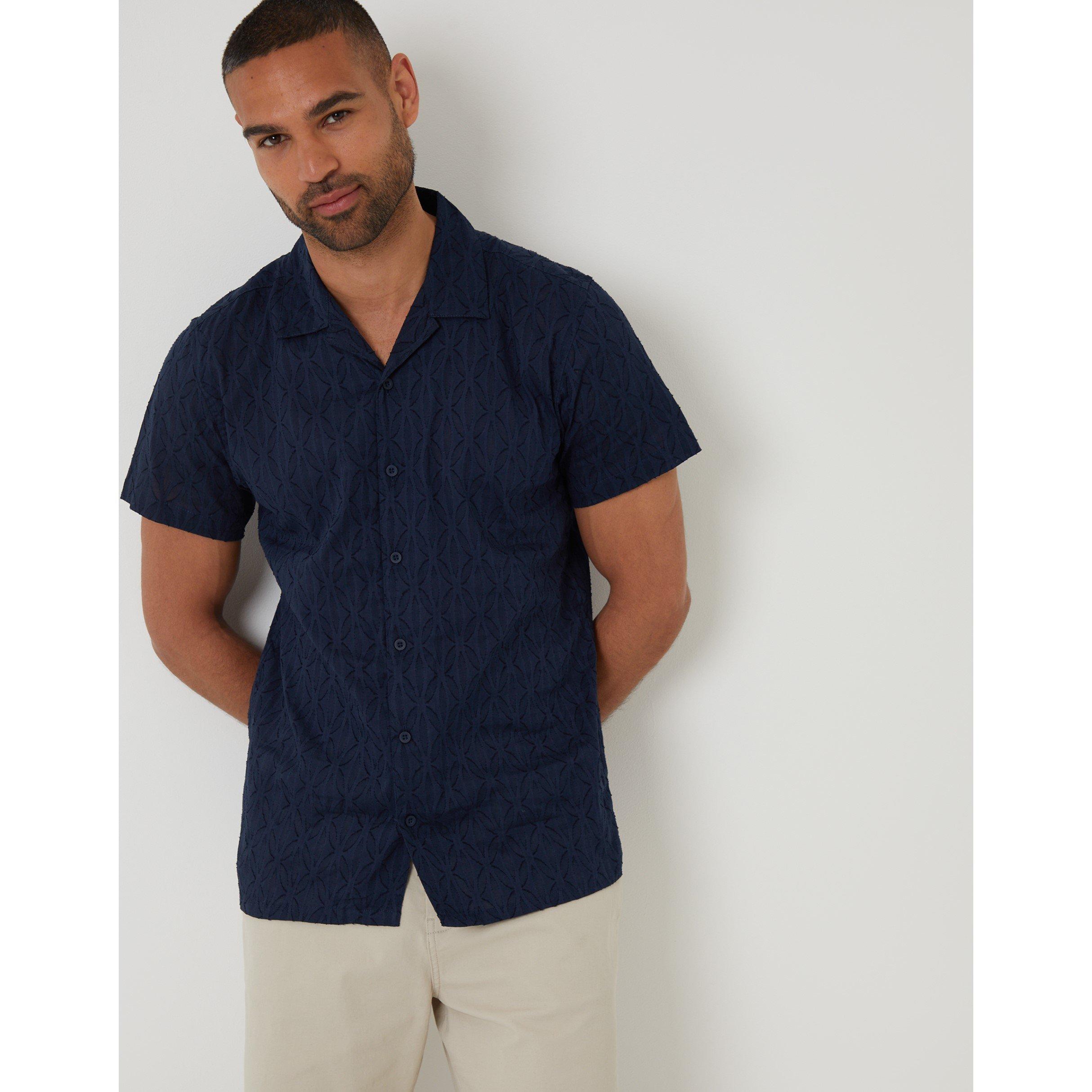 Threadbare Men's Short-Sleeve Bowling Shirt - Navy - Medium