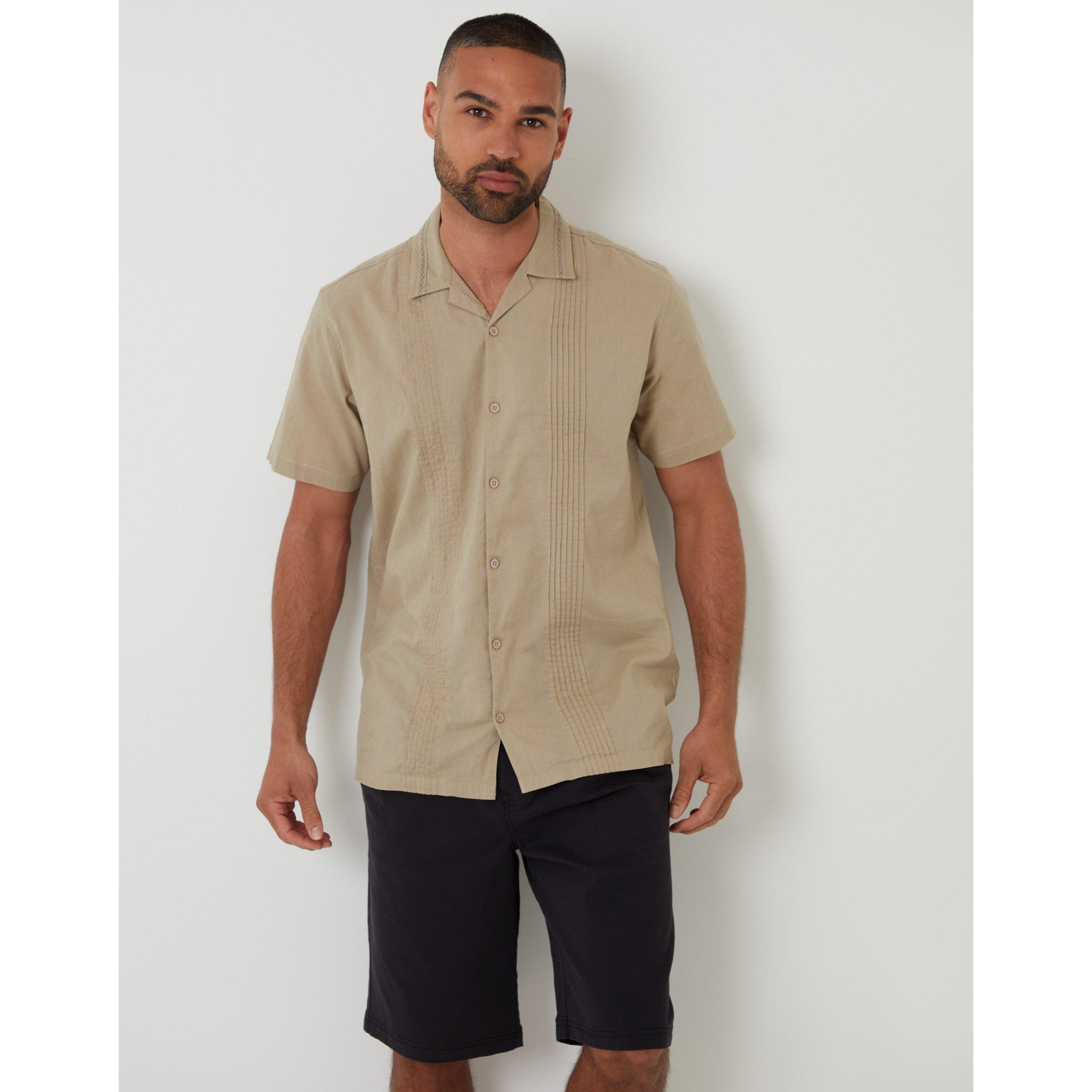 Threadbare Men's Urmston Short-Sleeve Bowling Shirt - Stone - Large