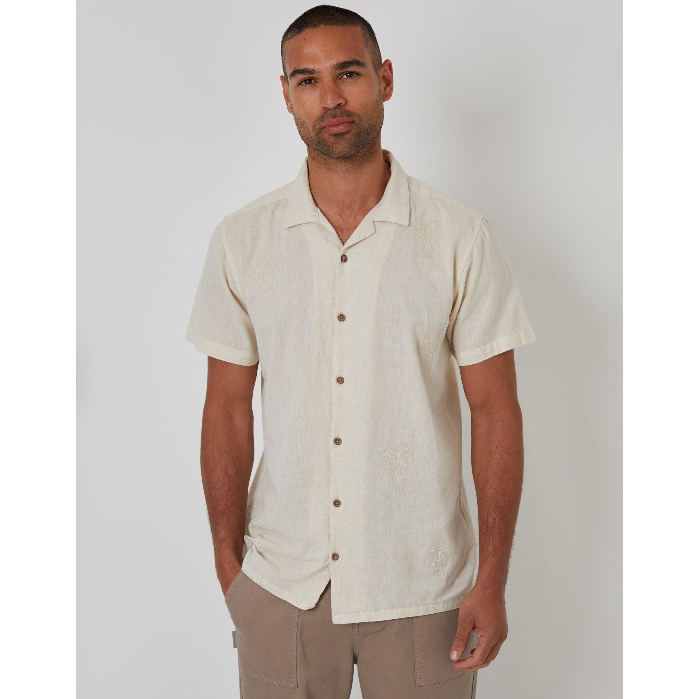 Threadbare Men's Short-Sleeve Bowling Shirt - Natural - Medium