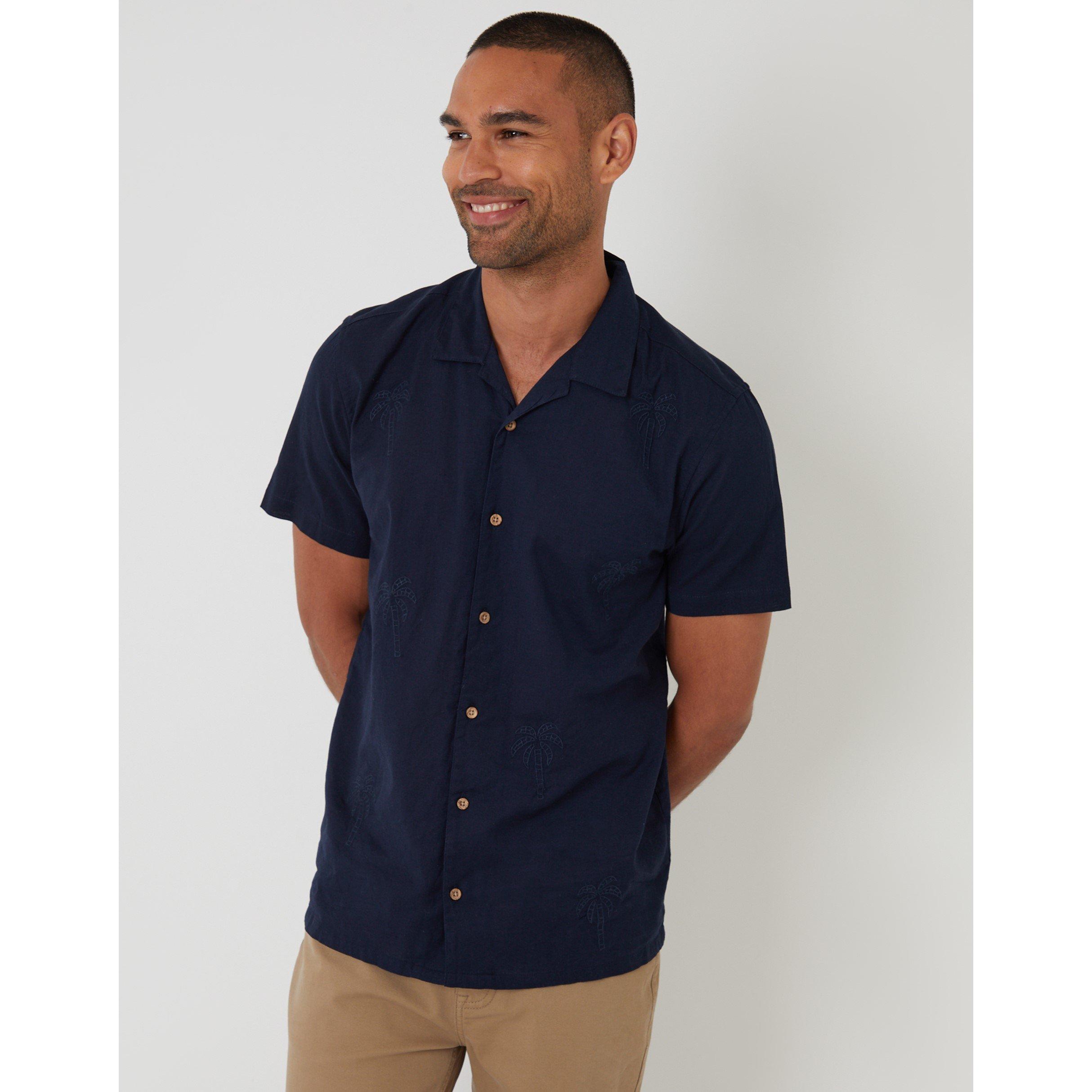 Threadbare Men's Short-Sleeve Bowling Shirt - Navy - Large