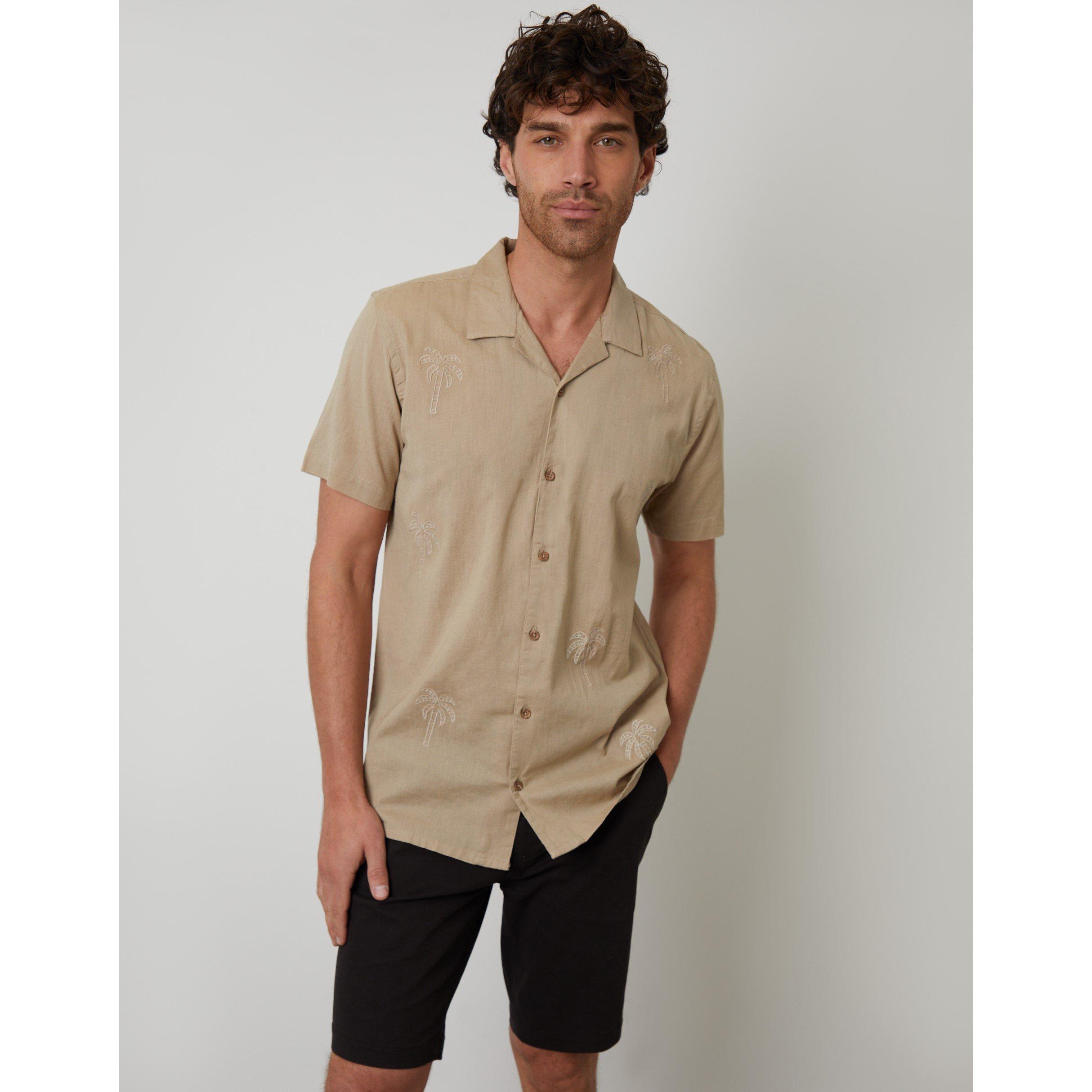 Threadbare Men's Short-Sleeve Bowling Shirt - Stone - 2X Large