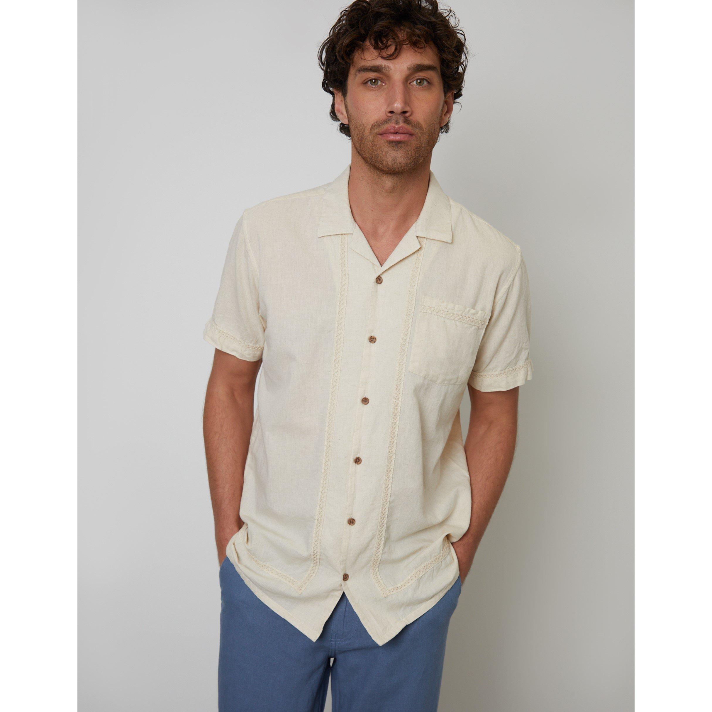 Threadbare Men's Worden Short-Sleeve Bowling Shirt - Natural - 2X Large