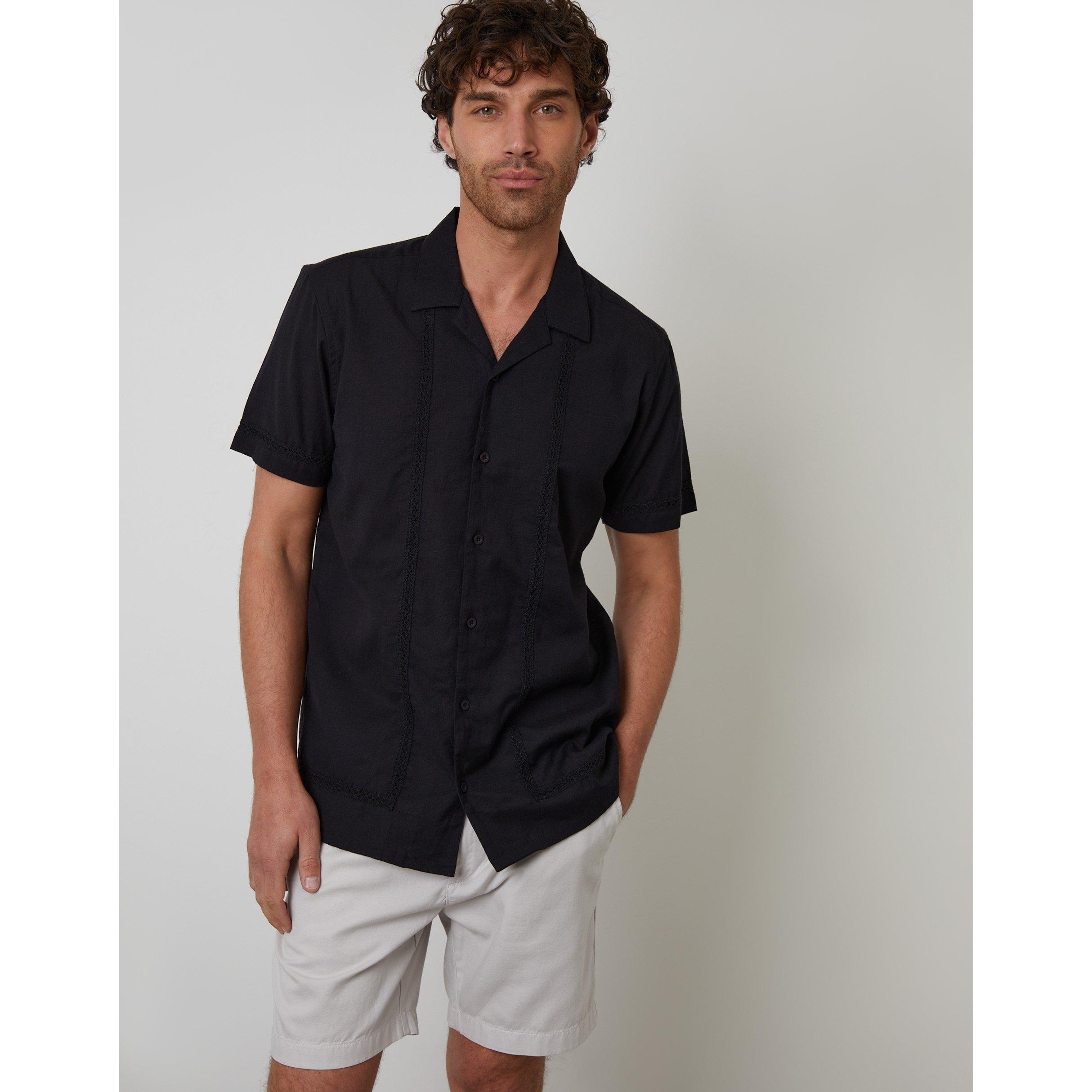 Threadbare Men's Short-Sleeve Bowling Shirt - Black - Medium