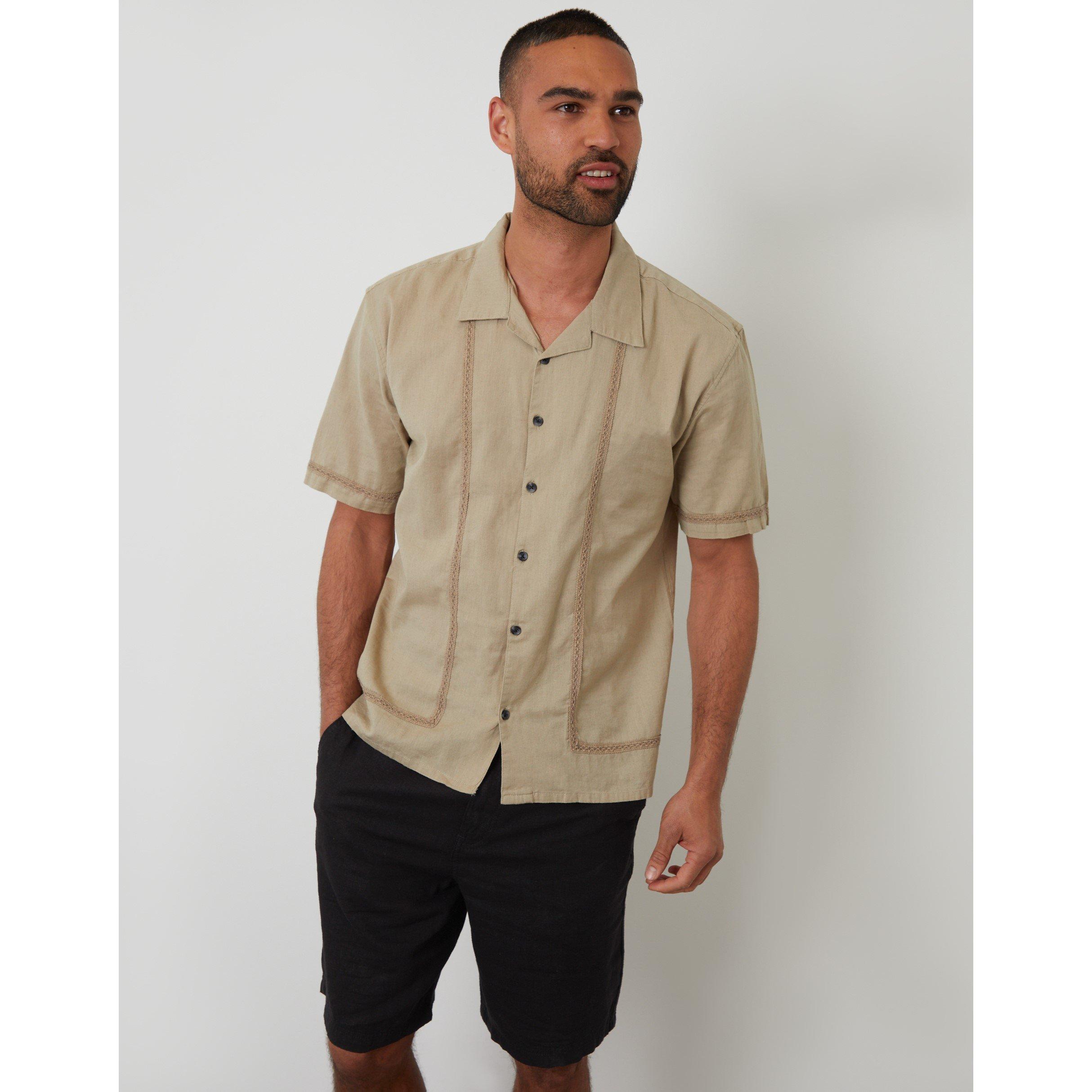 Threadbare Men's Short-Sleeve Bowling Shirt - Stone - Medium