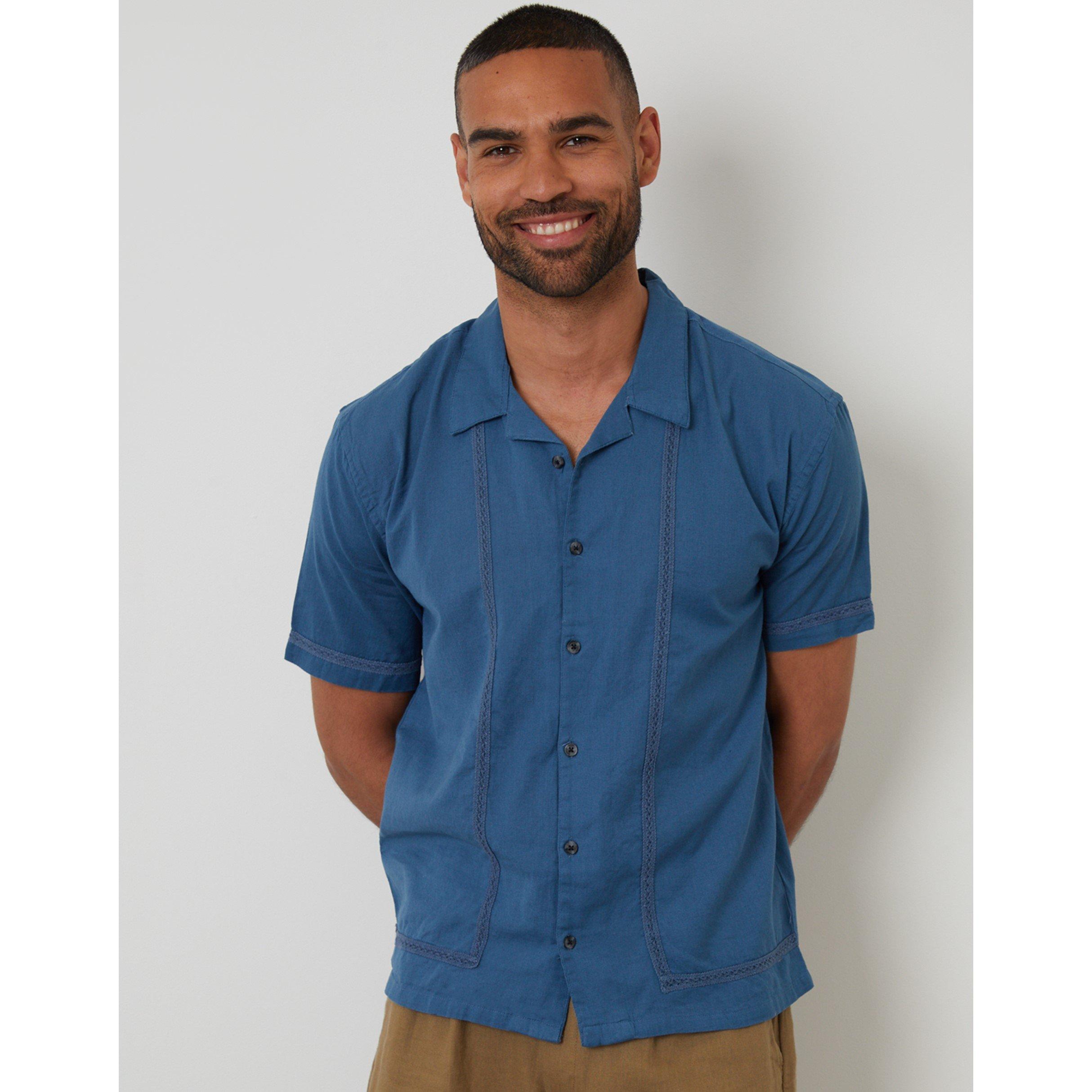 Threadbare Men's Short-Sleeve Bowling Shirt - Denim - Small