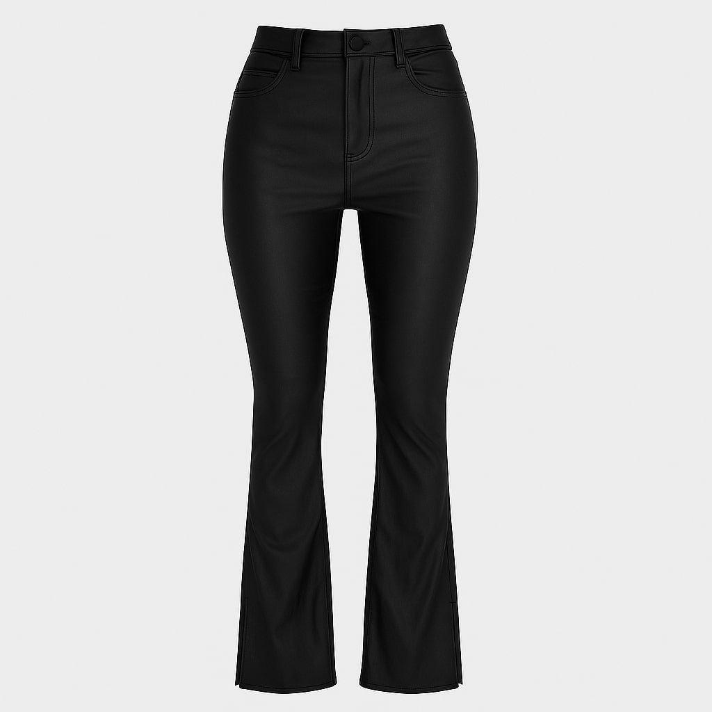 Black - I Saw It First - Coated Denim Side Split Flare Trousers - 1