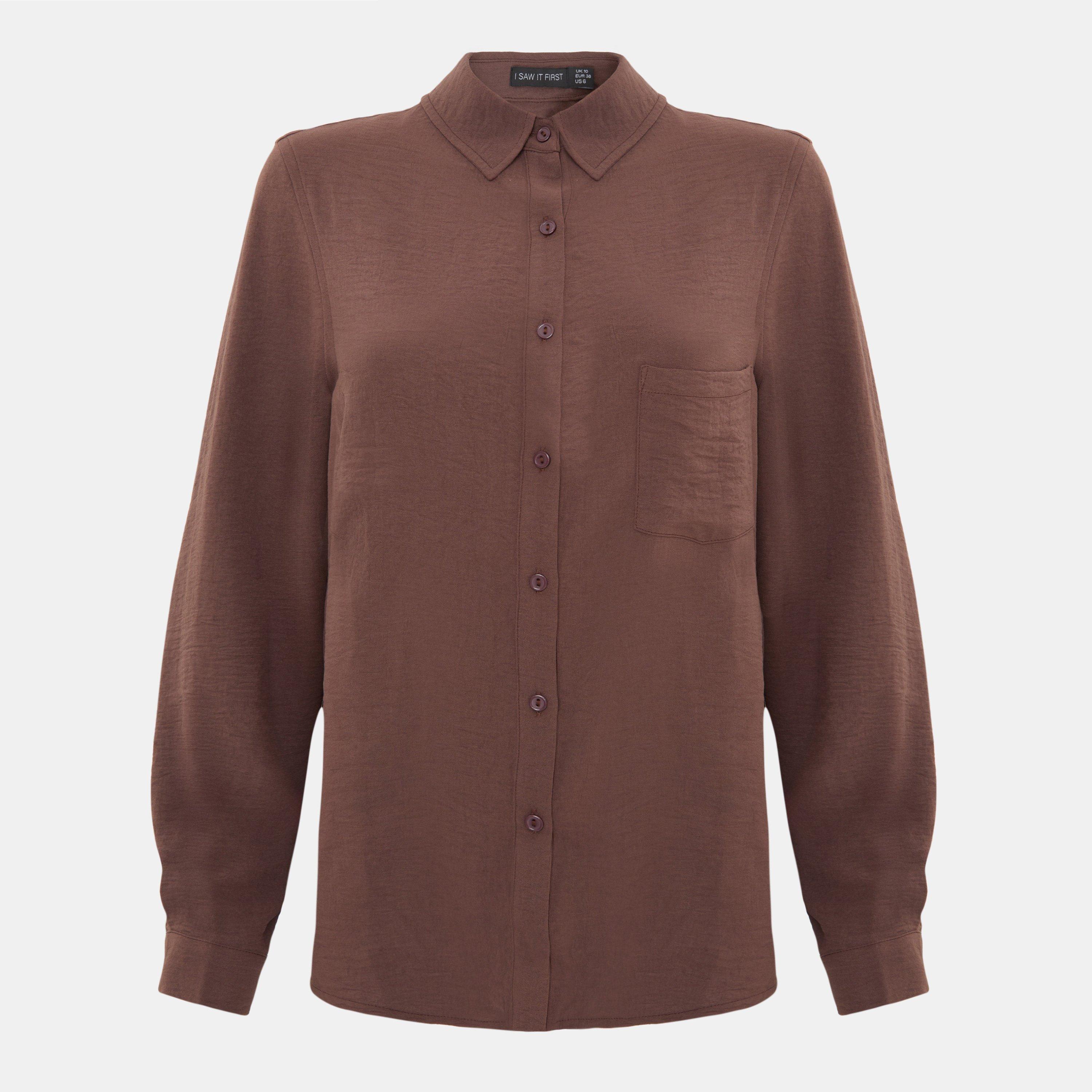Brown - I Saw It First - Soft Crepe Long Sleeve Shirt - 1