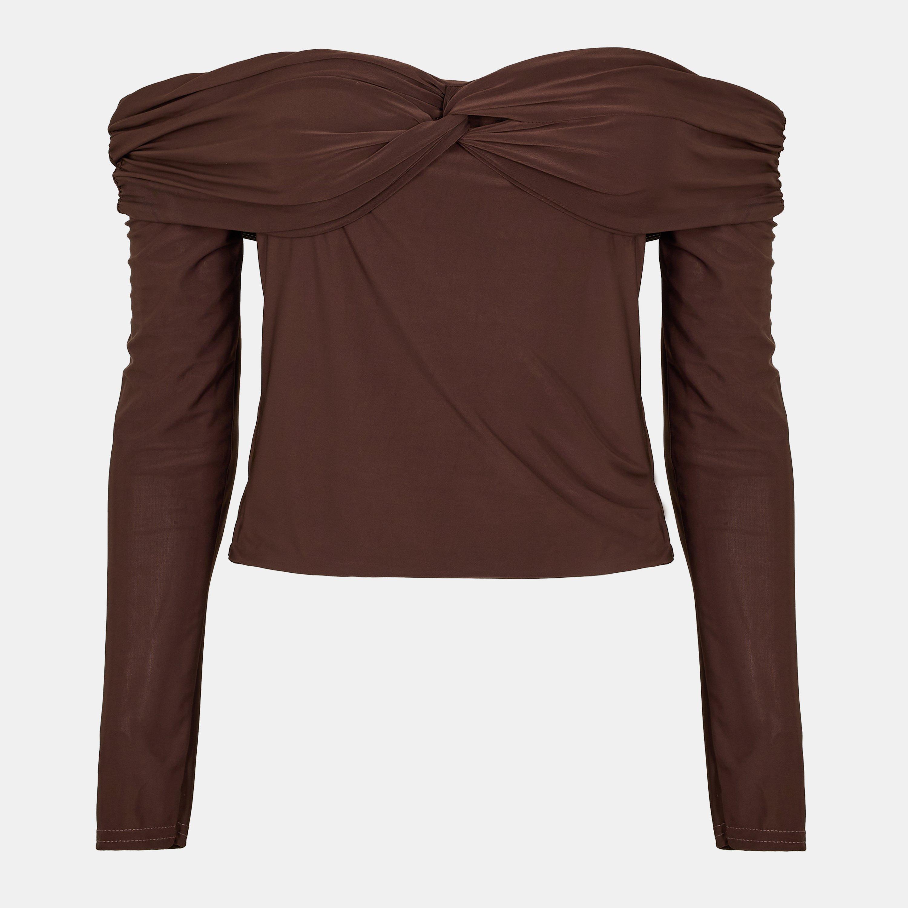 Brown - I Saw It First - Bardot Detail Long Sleeve Top - 1