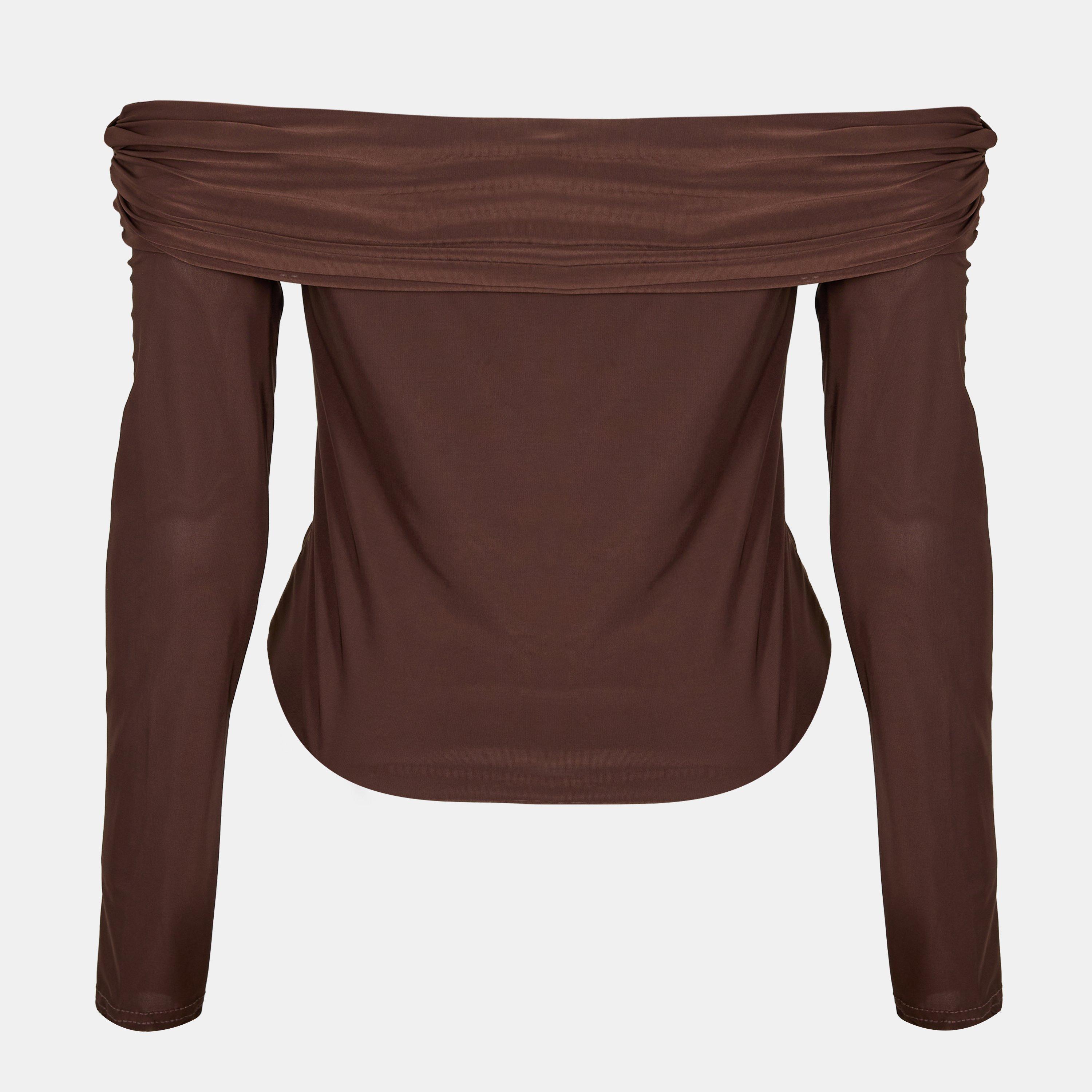 Brown - I Saw It First - Bardot Detail Long Sleeve Top - 2