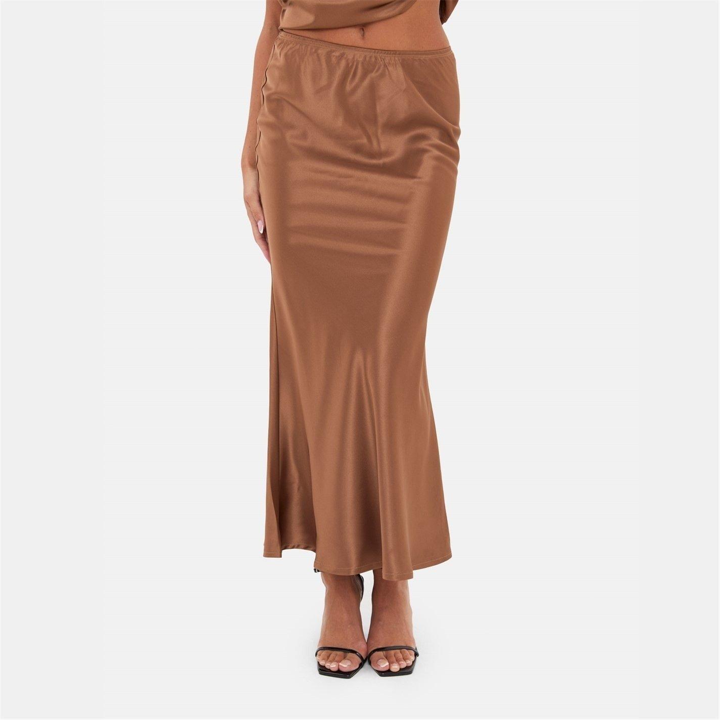 Smeđa - I Saw It First - Satin Bias Cut Maxi Skirt - 4