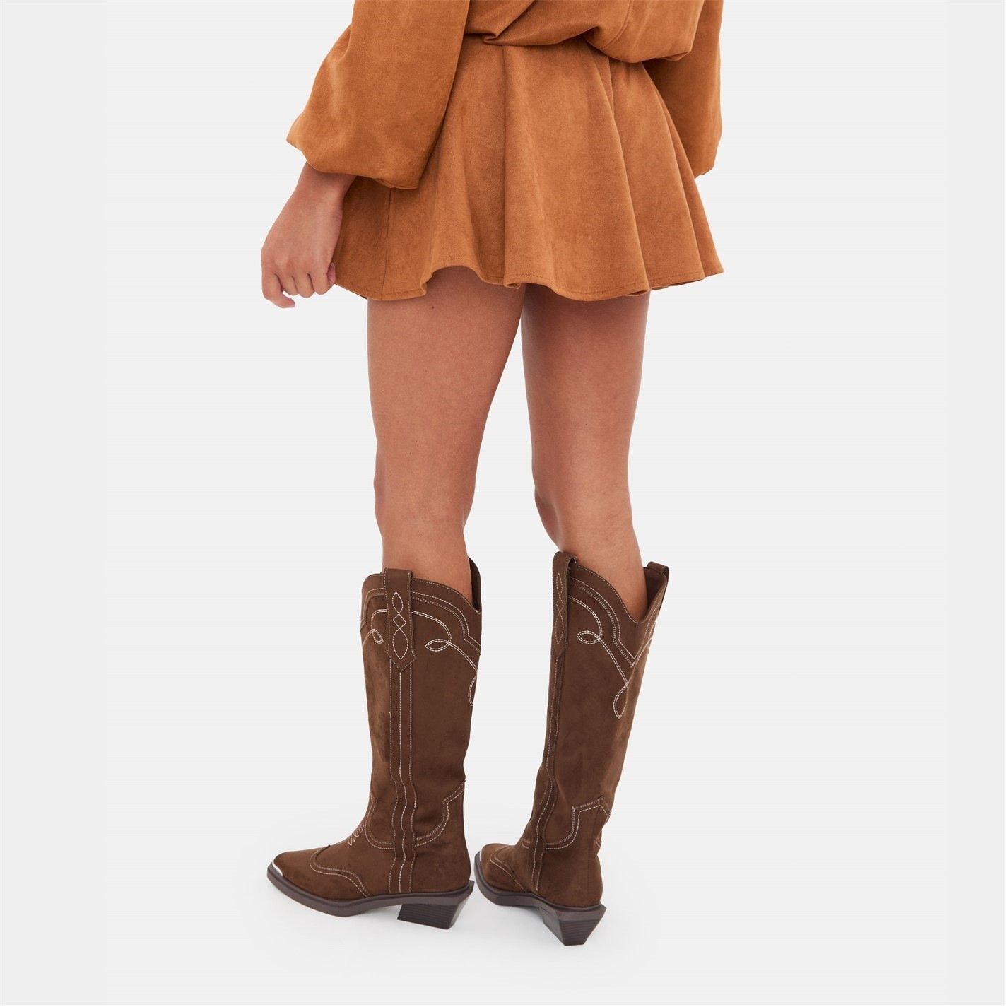 Tan - I Saw It First - Faux Suede Skater Skirt - 5