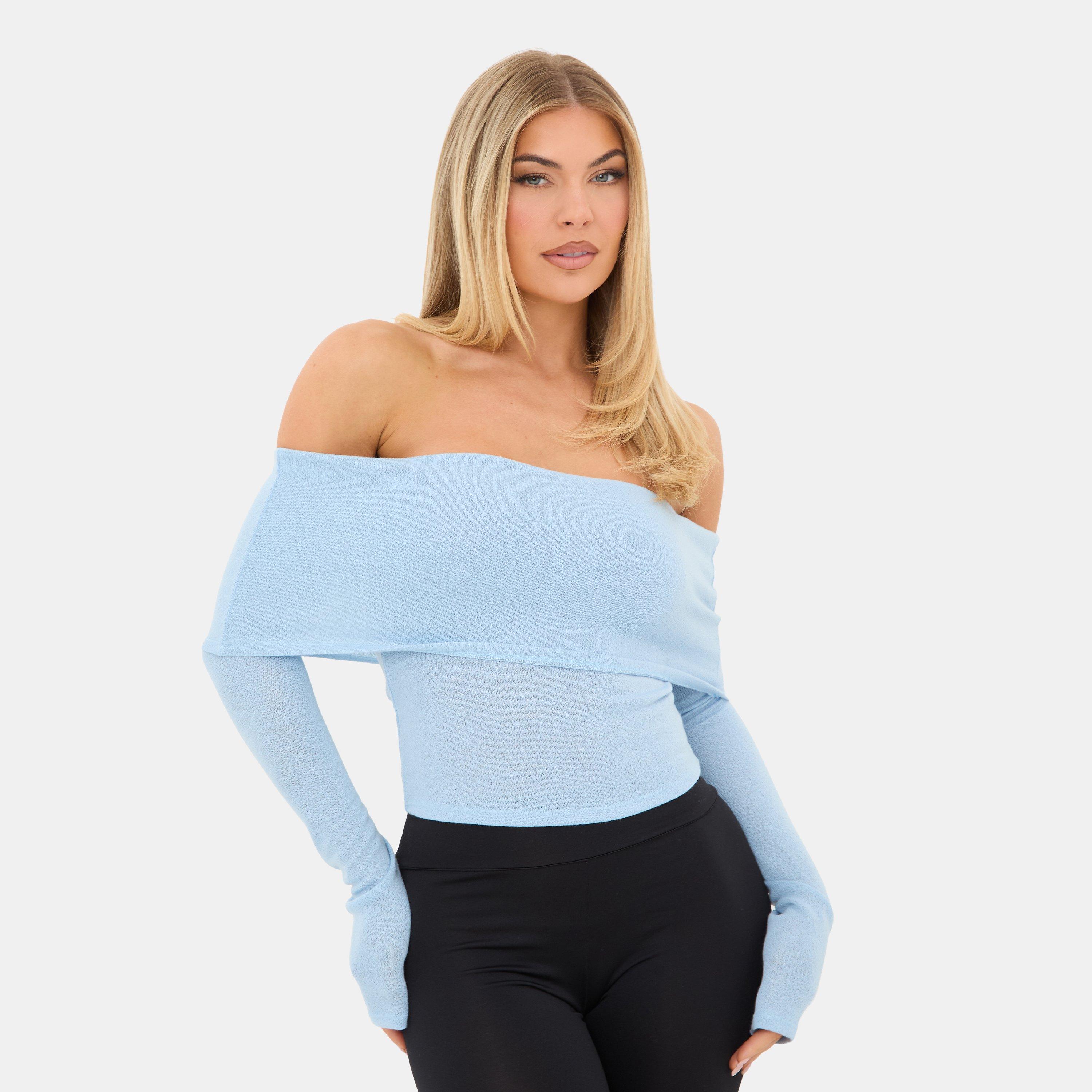 Blue - I Saw It First - Jersey Long Sleeve Bardot Top - 1