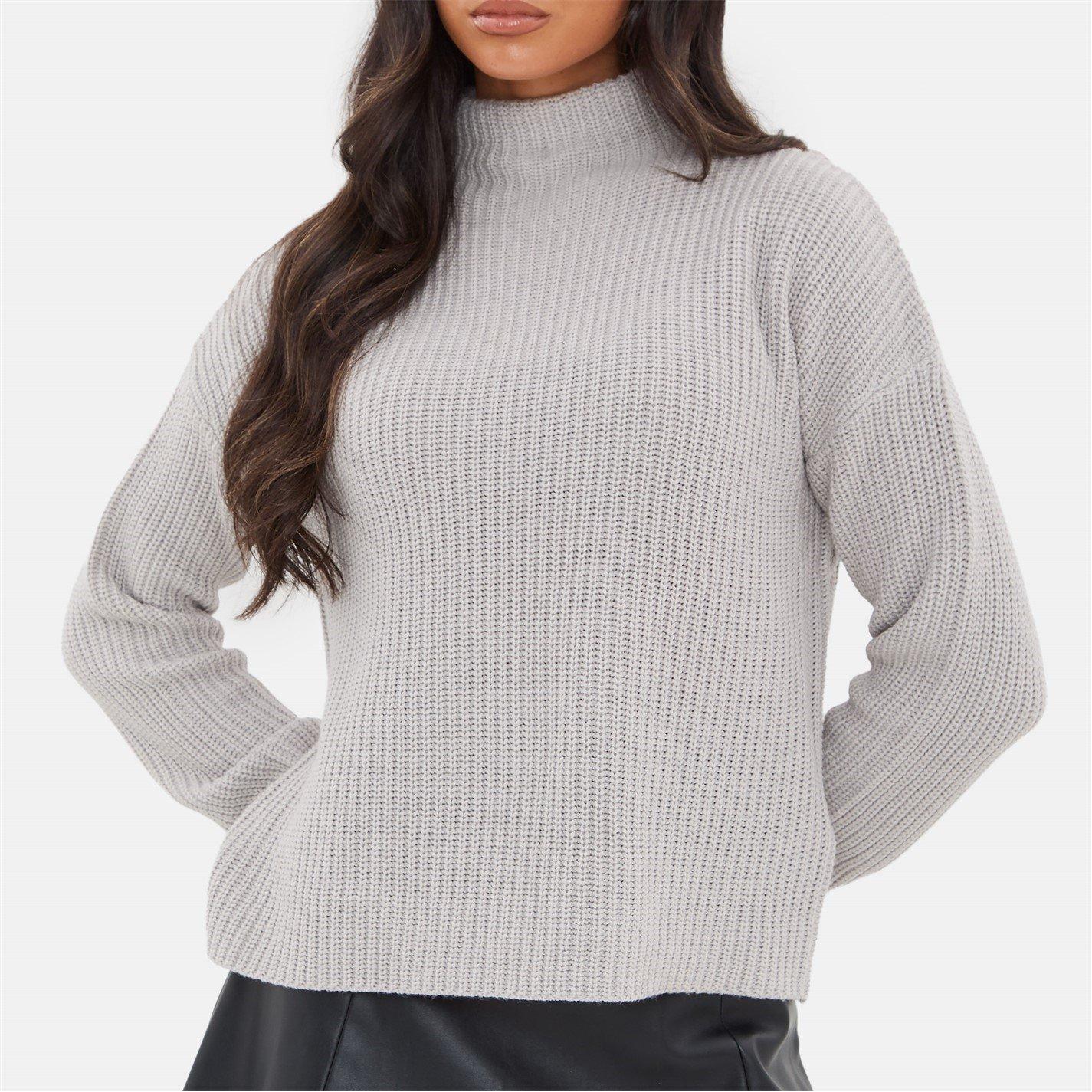 Grey - I Saw It First - High Neck Knit Jumper - 4