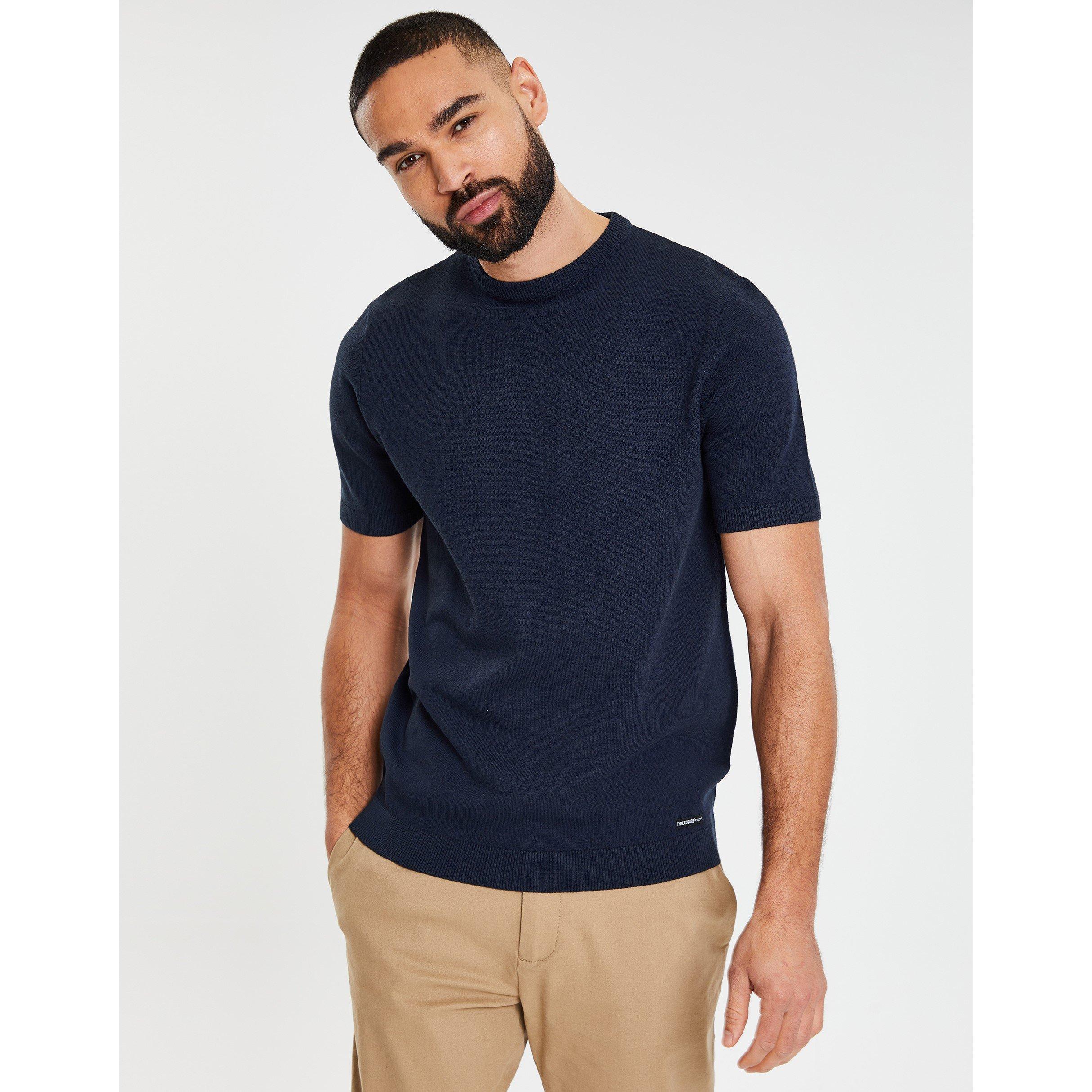 Threadbare Men's Davenfield Knitted T-Shirt - Navy - 2X Large