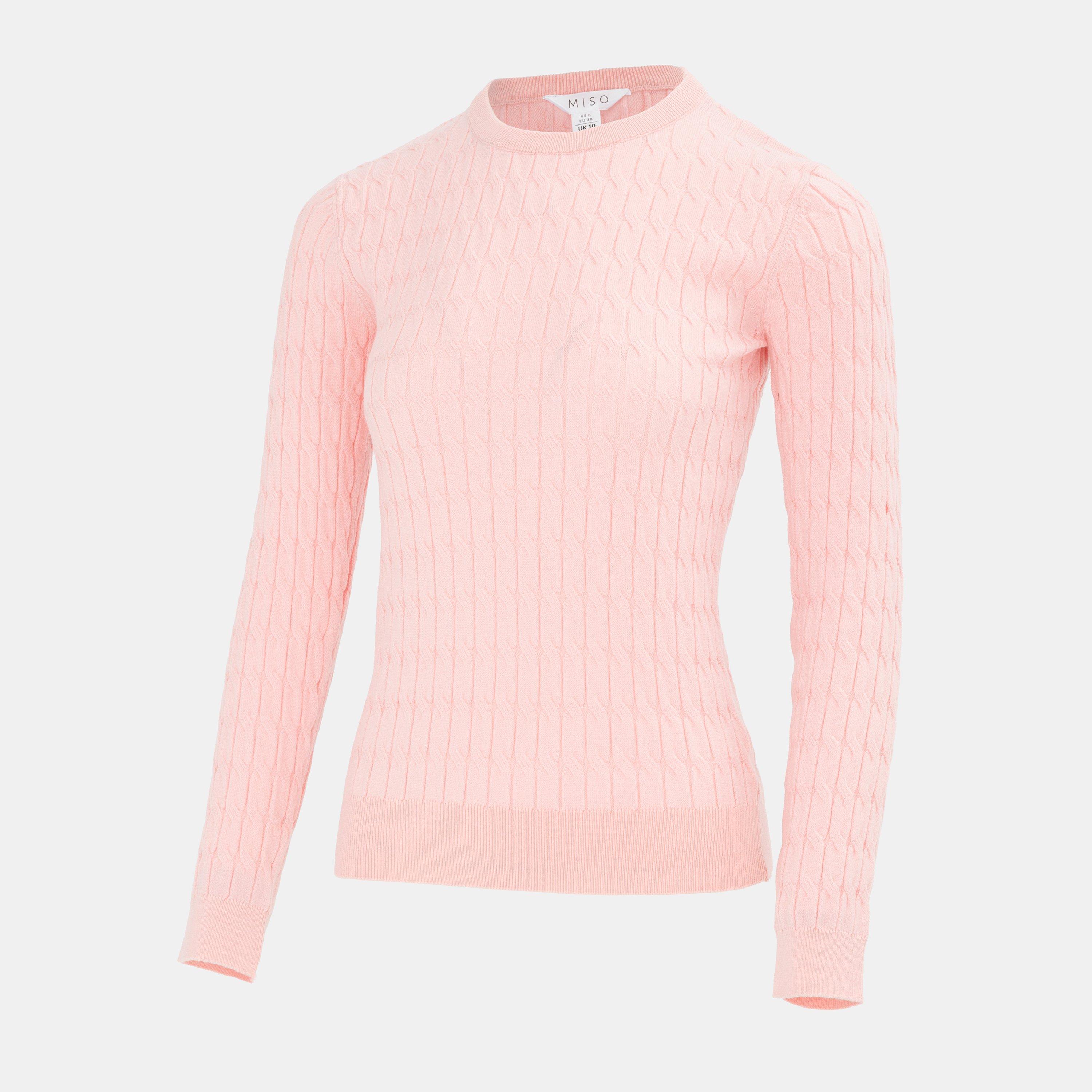 Pink - Miso - Long Sleeve Crew Neck Cable Knit Jumper - 3