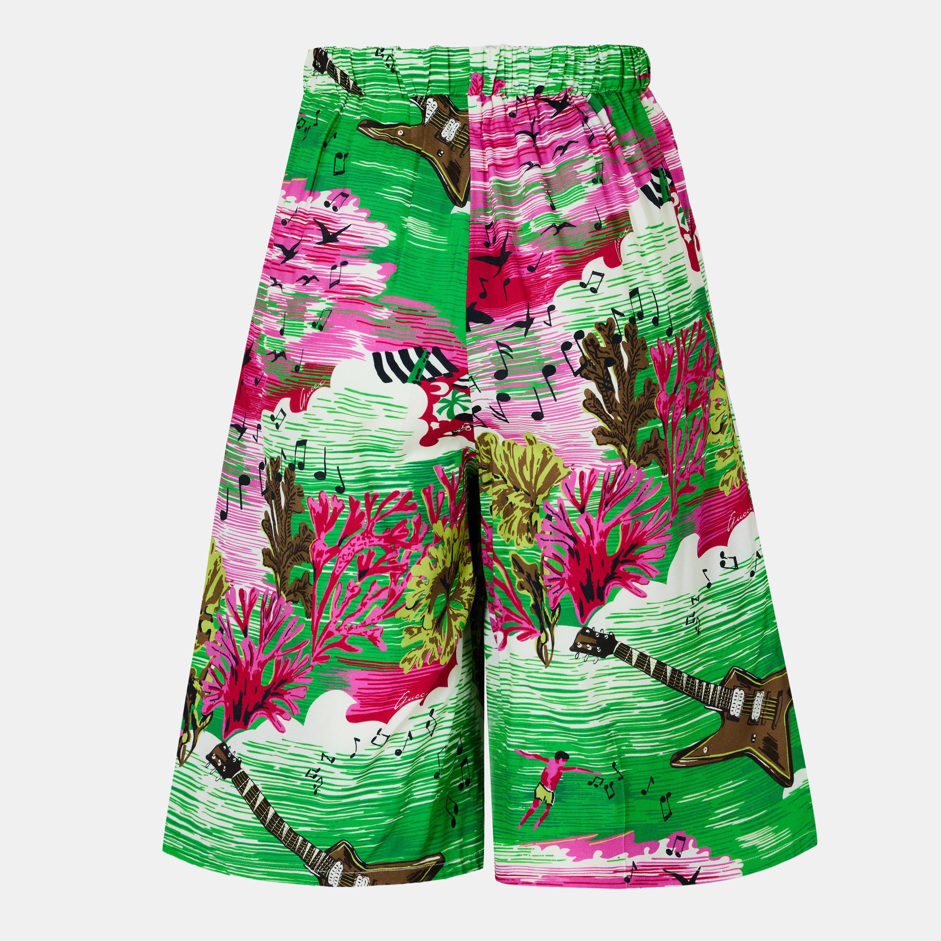 Sld Grn/Pink/Mc - Gucci - Women's Mid-Length Tailored Chino Shorts - 2