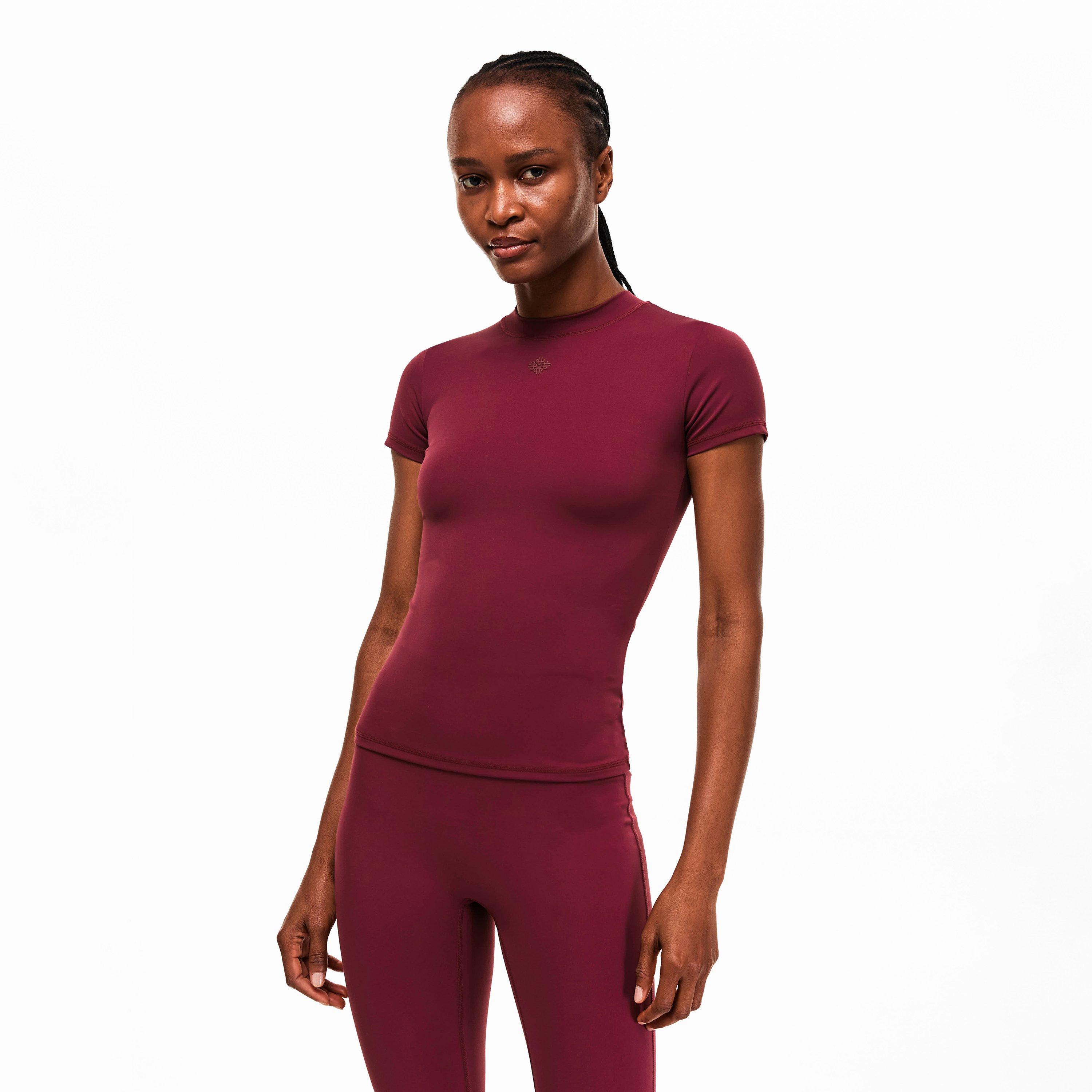 Burgundy - The Couture Club - Womens Sculpting Stretch Emblem Baby T-Shirt - 3