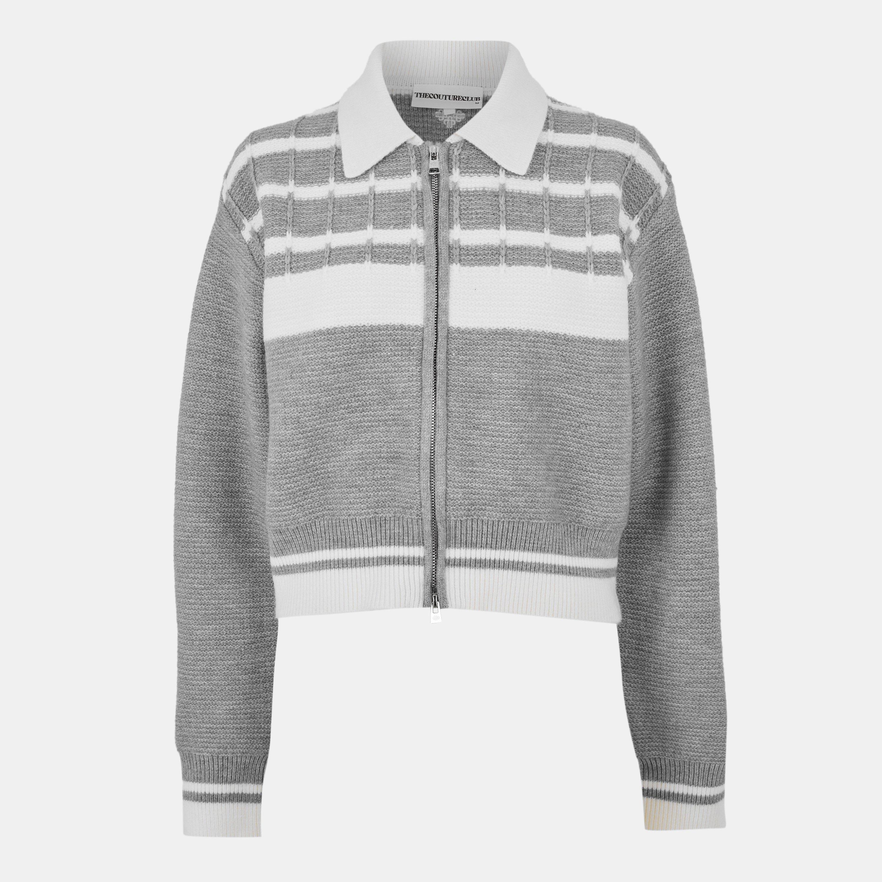Grey - The Couture Club - Women's Emblem Zip Crew Neck Jumper - 1