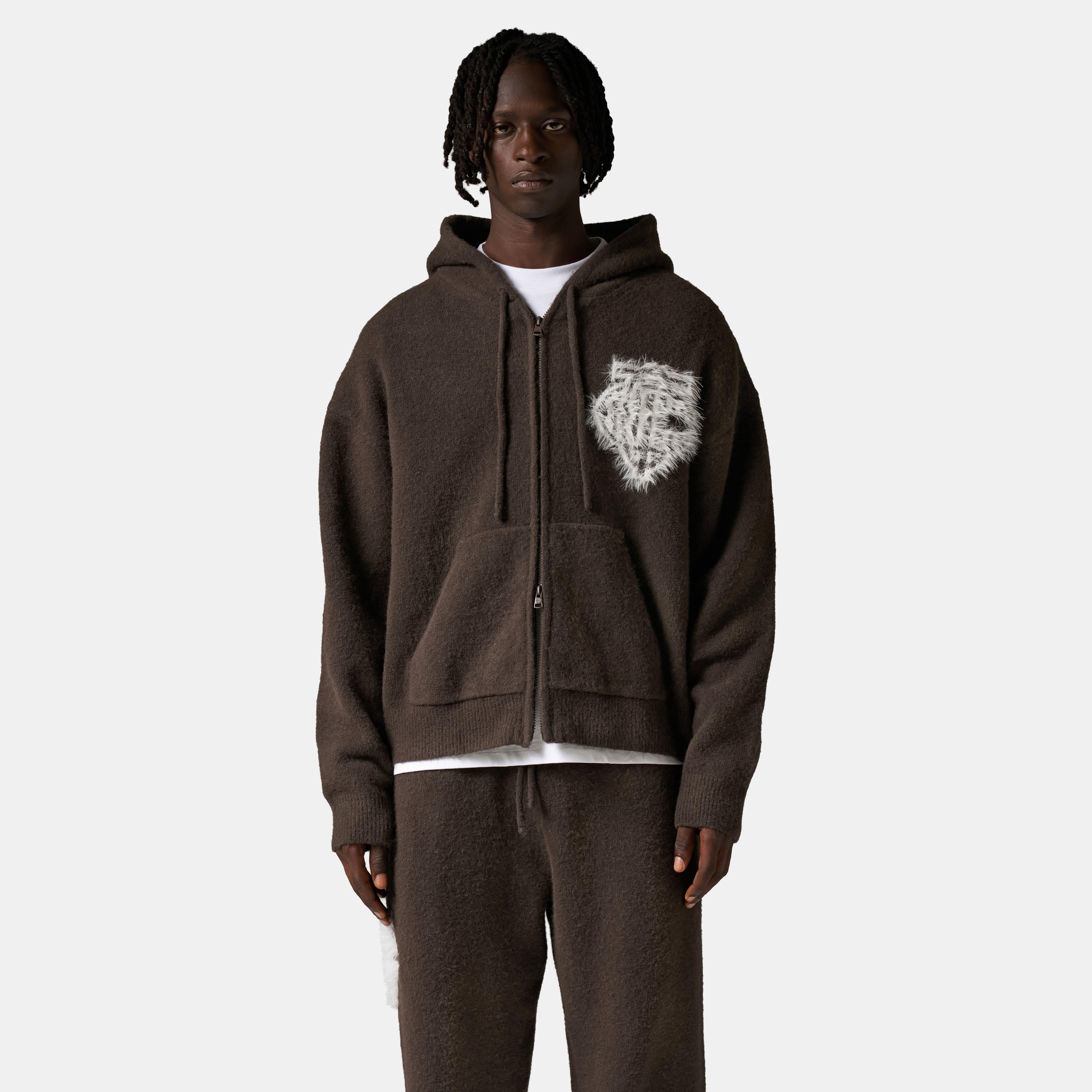 Brown - The Couture Club - Mens Fluffy Knit Zip Hoodie - 3