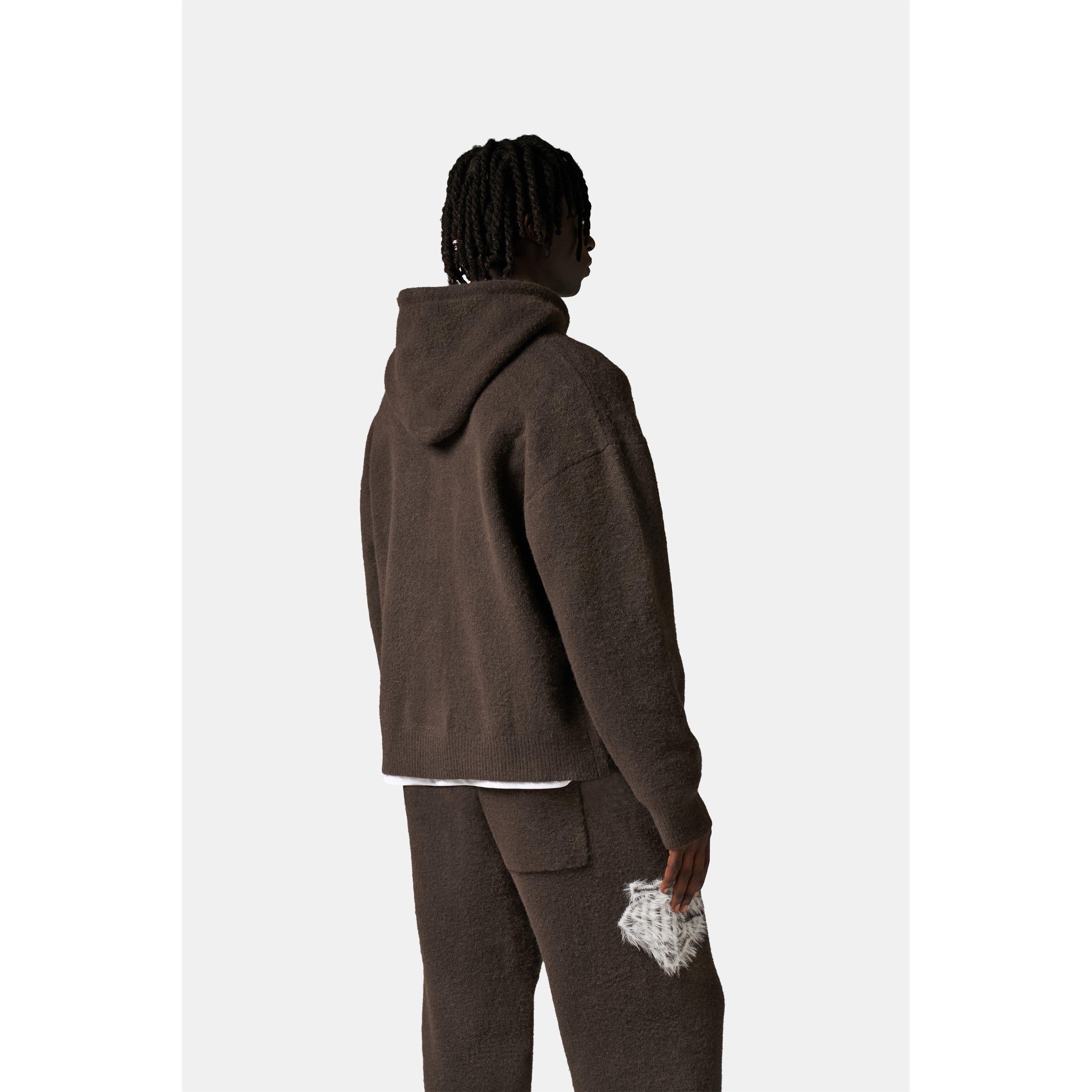 Brown - The Couture Club - Mens Fluffy Knit Zip Hoodie - 4