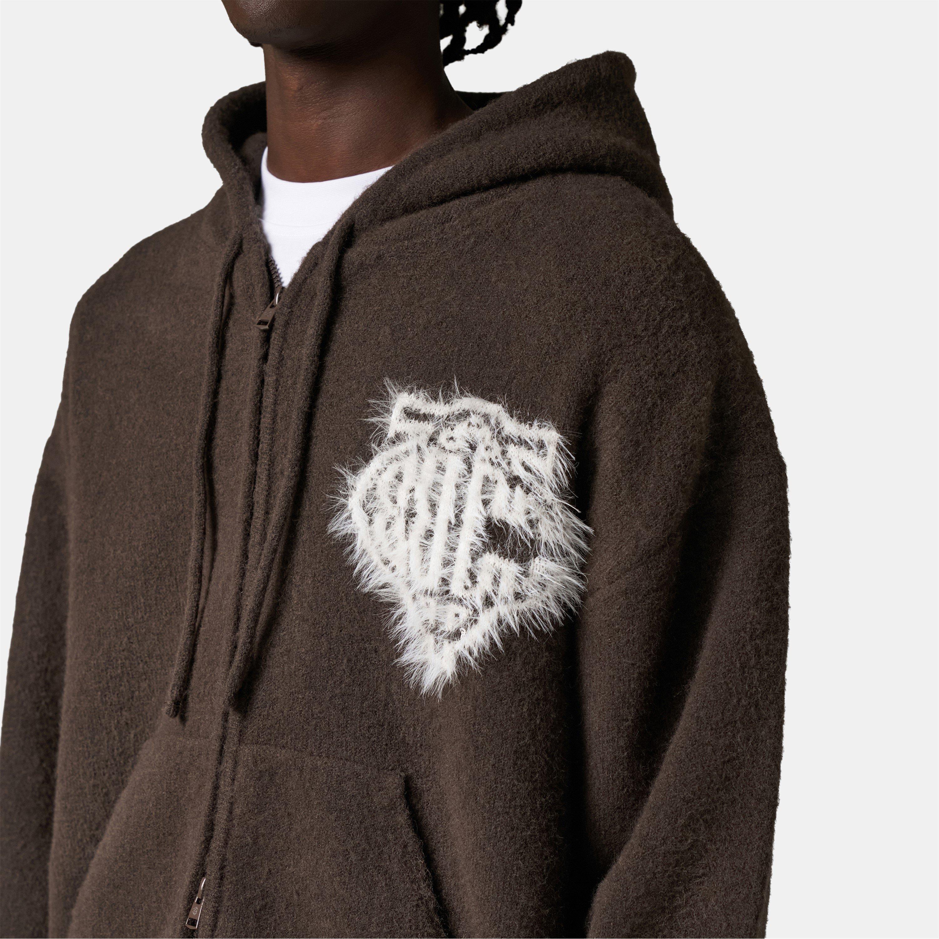 Brown - The Couture Club - Mens Fluffy Knit Zip Hoodie - 5