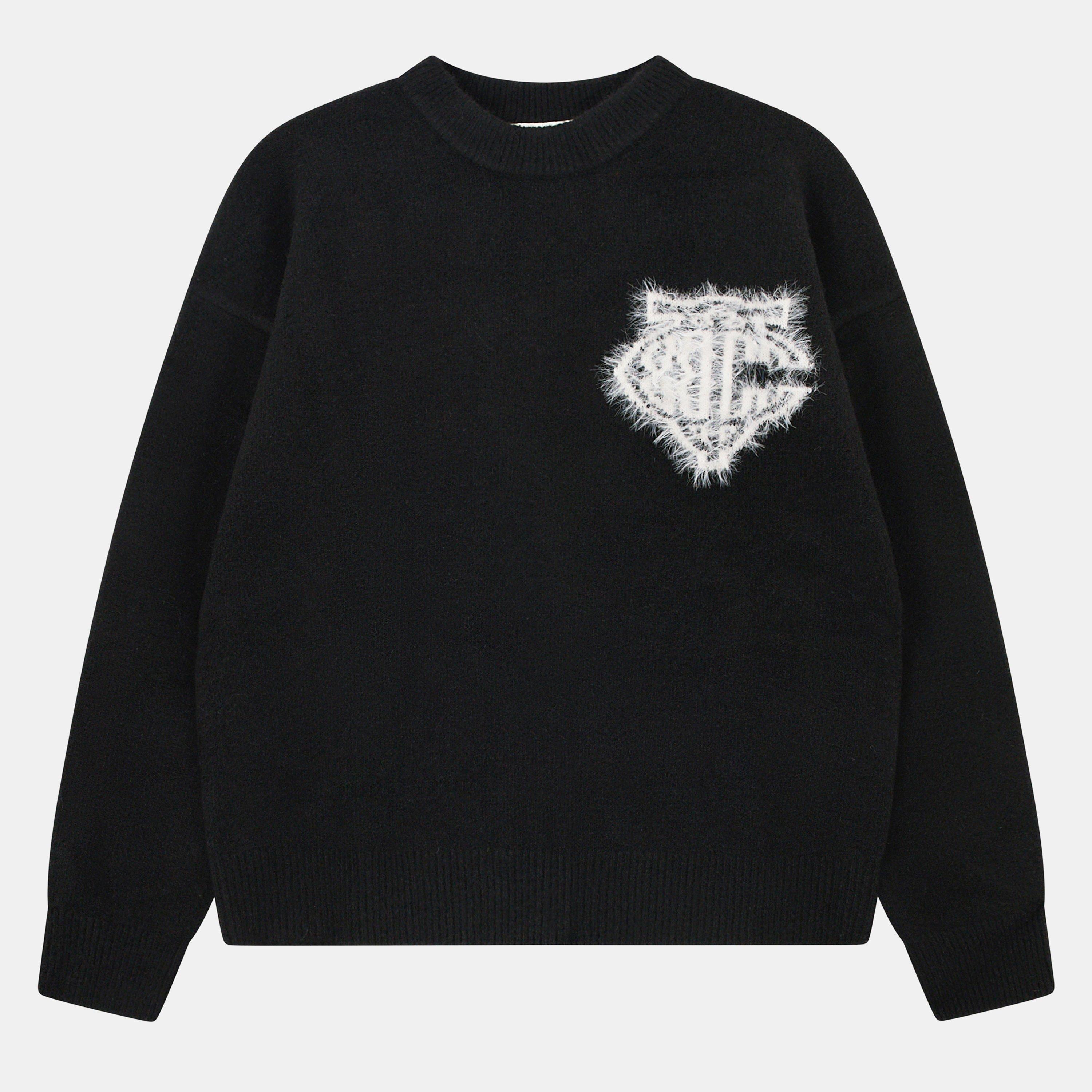 The Couture Club Men's Fluffy Knit Crew Sweater - Black - Large