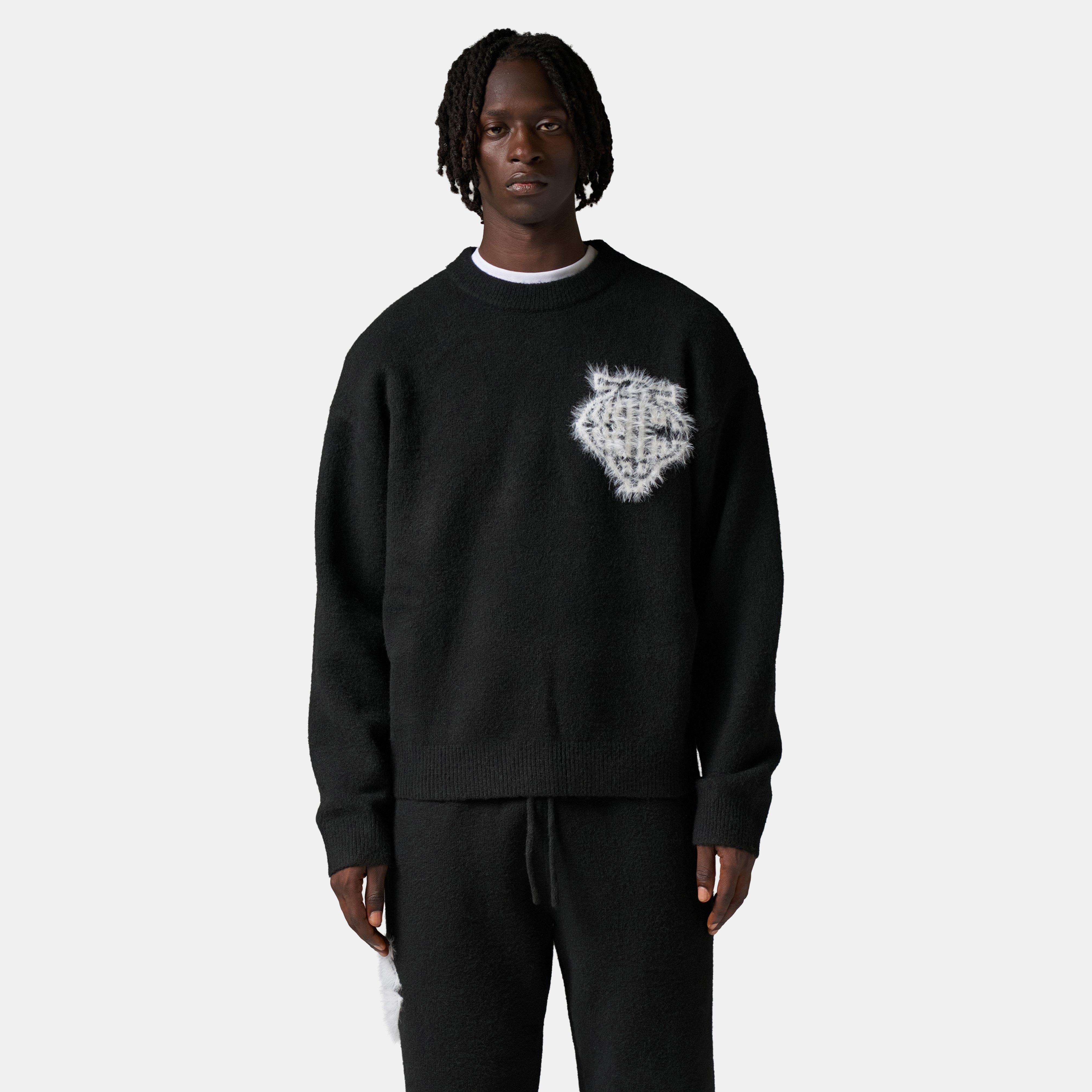 Black - The Couture Club - Mens Fluffy Knit Crew Sweater - 3