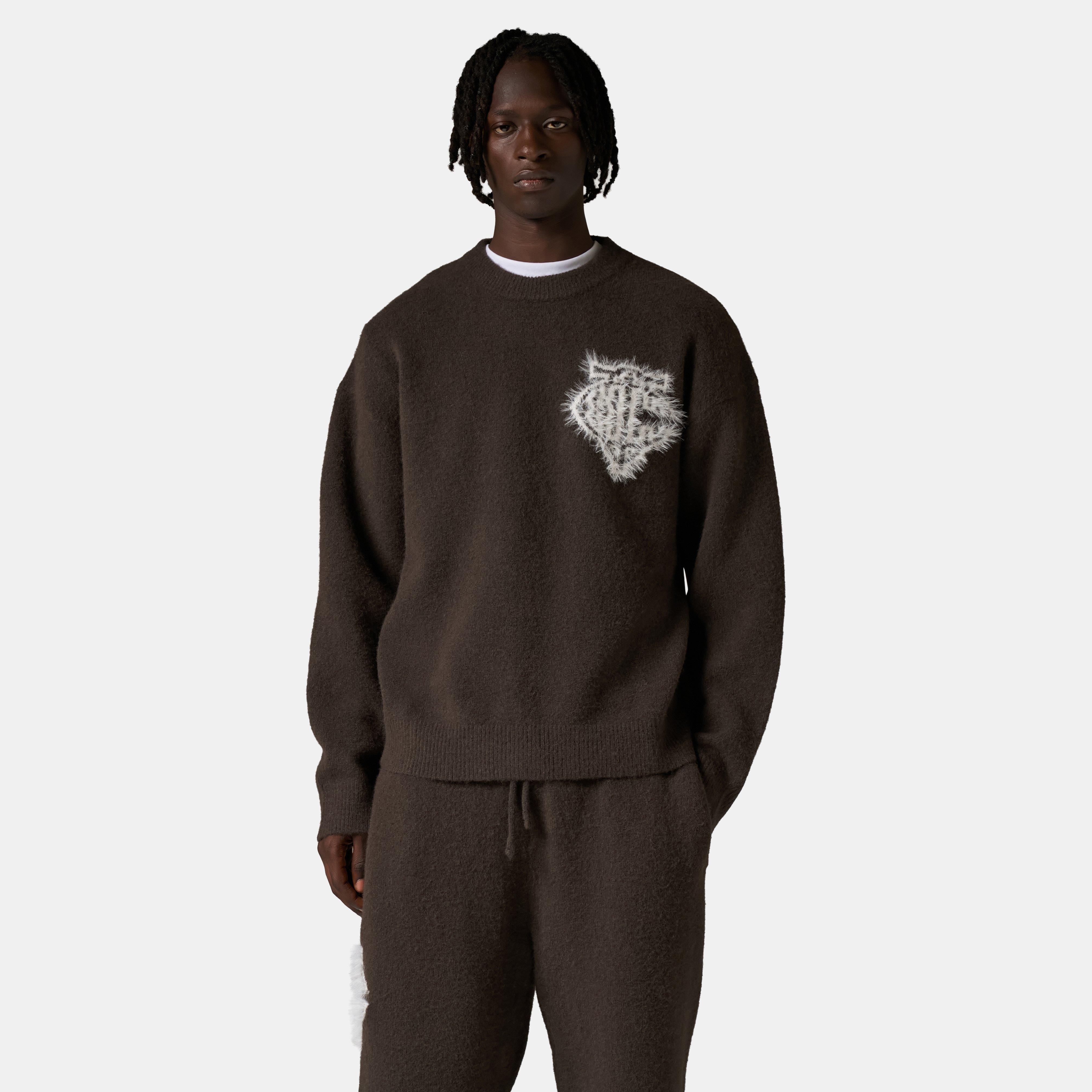 Brown - The Couture Club - Mens Fluffy Knit Crew Sweater - 3