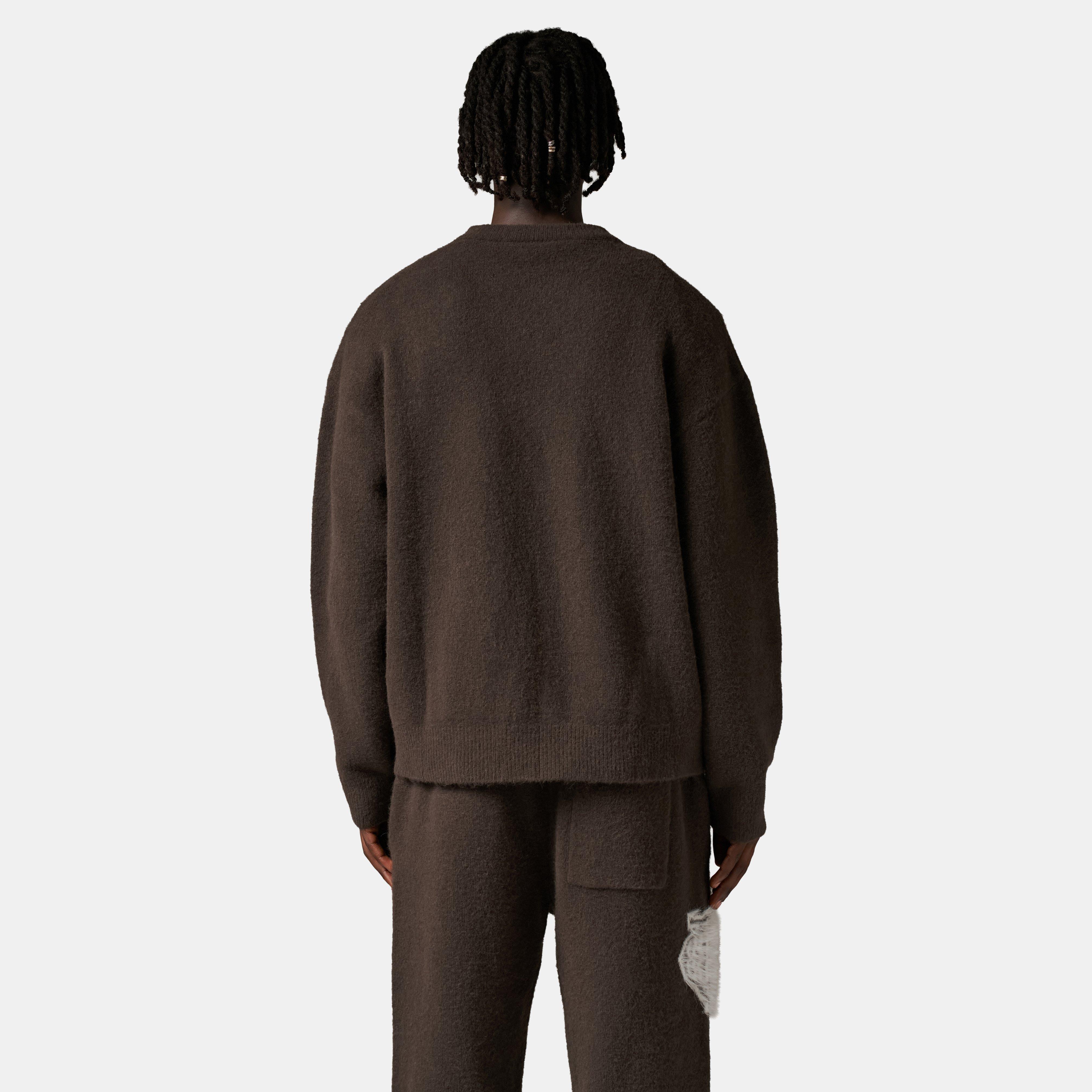 Brown - The Couture Club - Mens Fluffy Knit Crew Sweater - 4