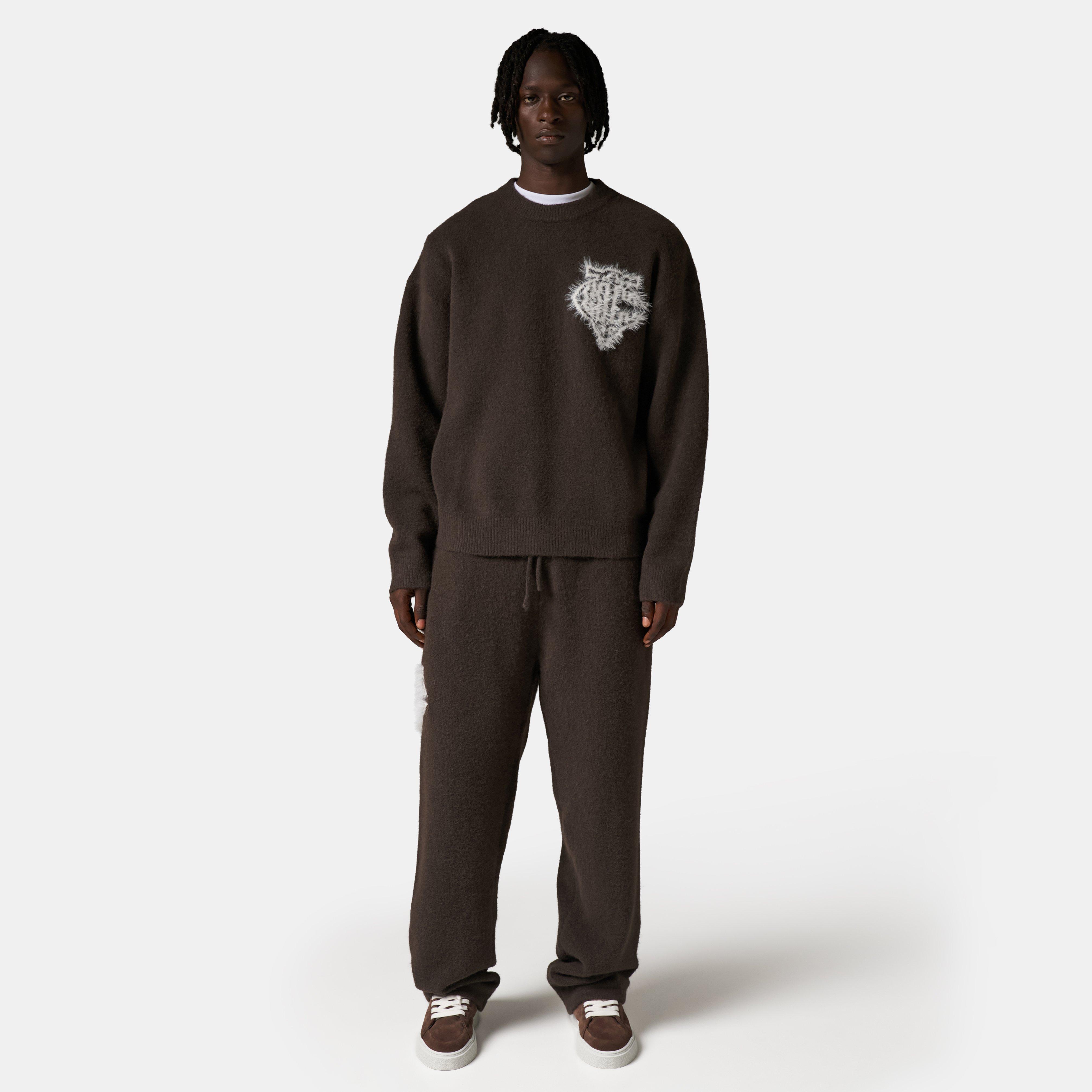 Brown - The Couture Club - Mens Fluffy Knit Crew Sweater - 6