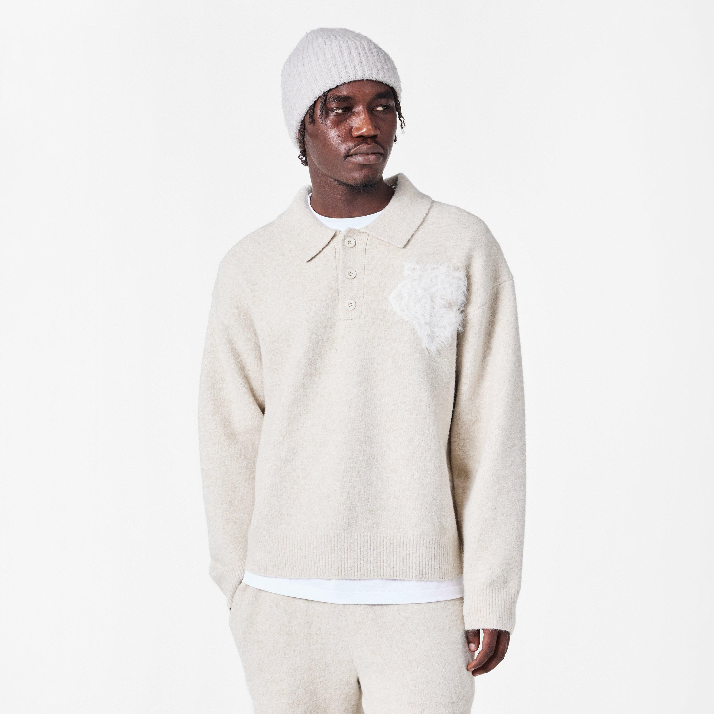 Beige - The Couture Club - Men's Textured Soft Knit Relaxed Fit Knitted Top - 3