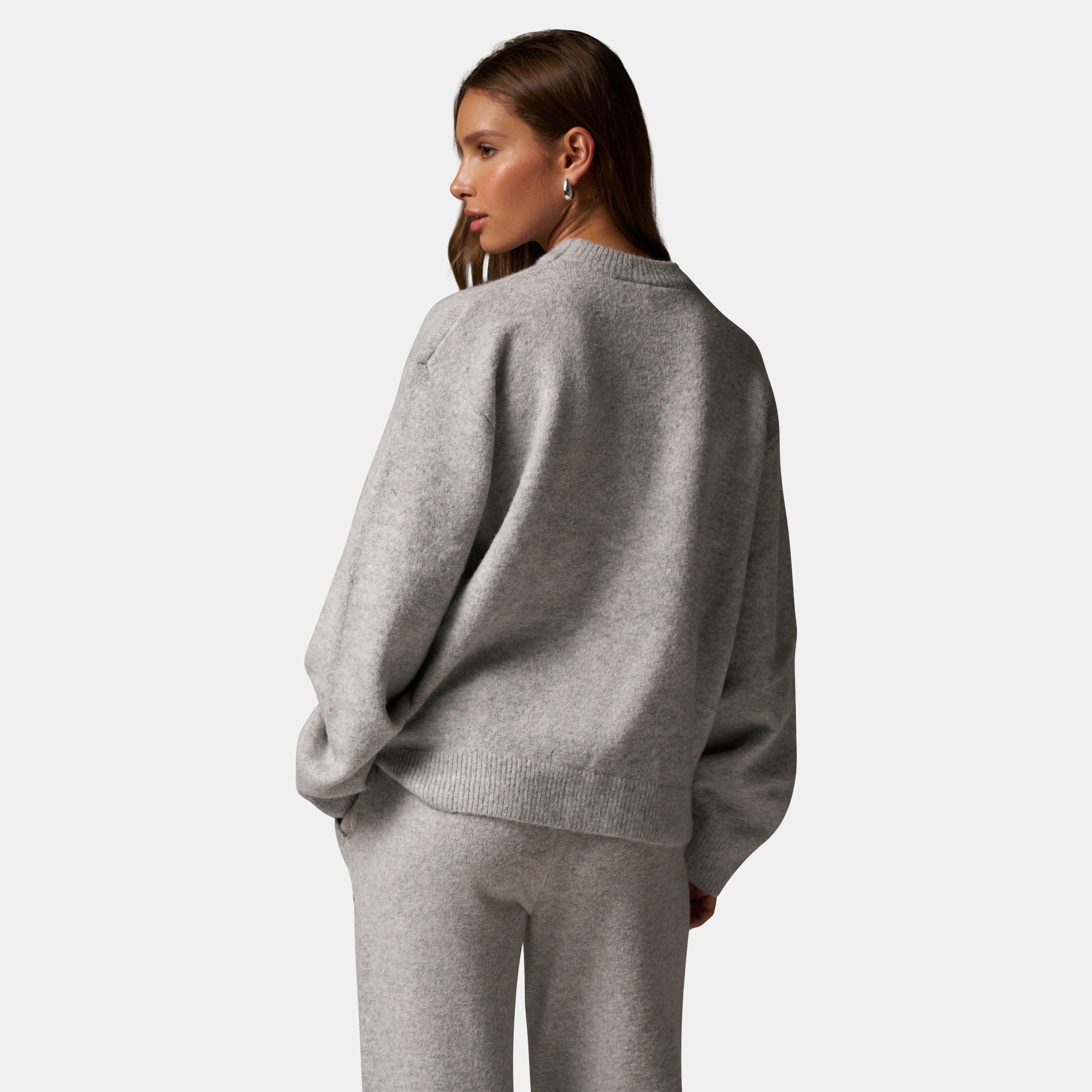 Grey - The Couture Club - Women's Large Knitted Crew Neck Jumper - 4