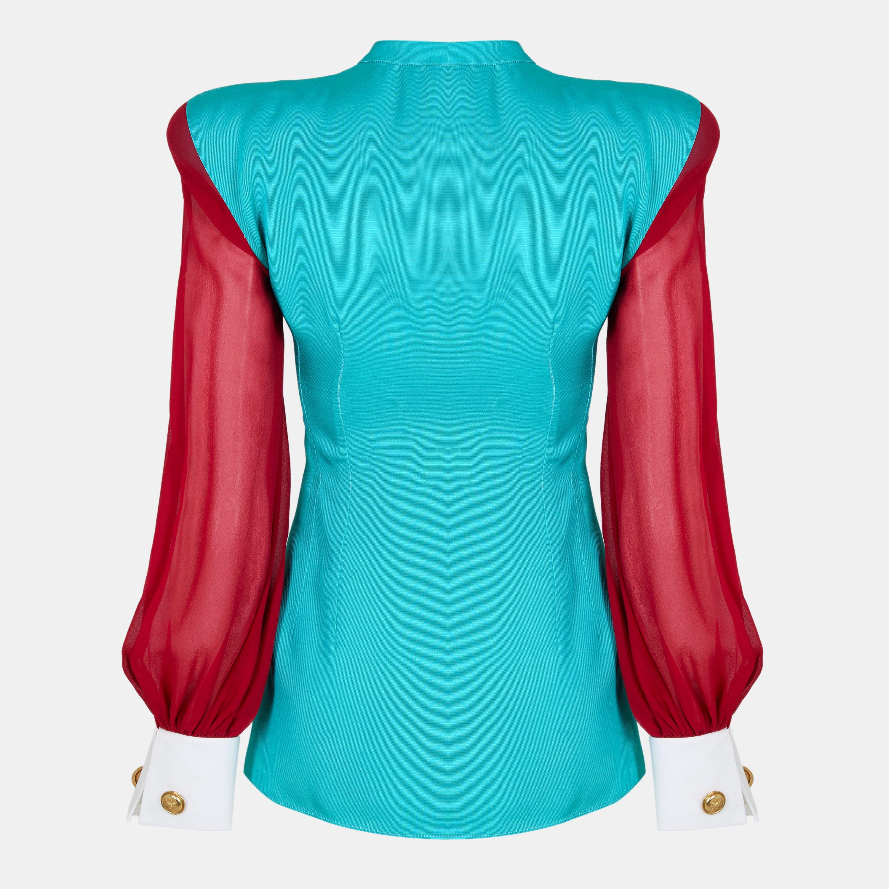 Vibr Trqse/Mix - Gucci - Women's Long Sleeve Textured Structured Fit Shirt - 2